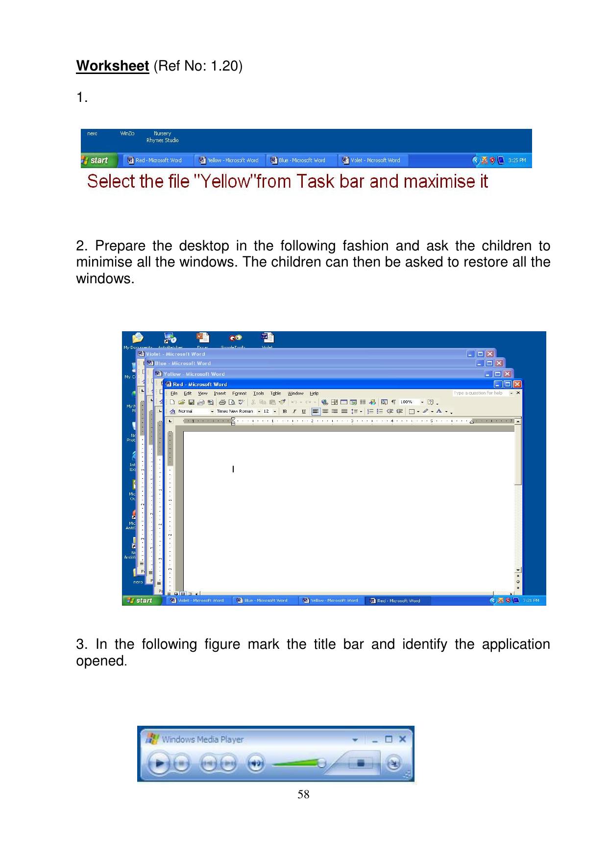 Worksheet for Class 1 Computer Science Elements of a Window Assignment - Page 1