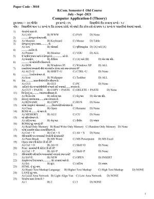Hemchand North Gujarat University Sample Paper July-Sept 2021:B.Com. Semester-I (Old Course) Computer Application-I (Theory)