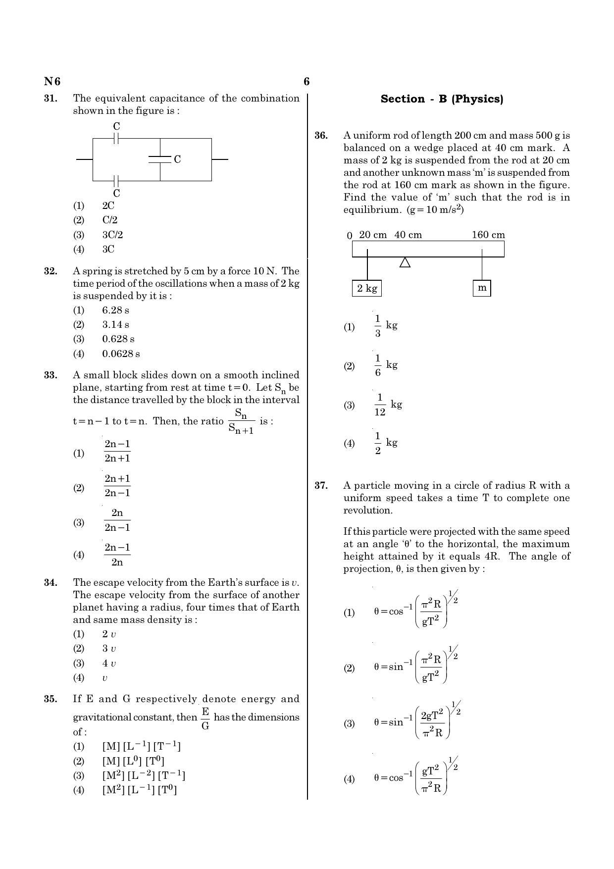 NEET N6 2021 Question Paper - IndCareer Docs