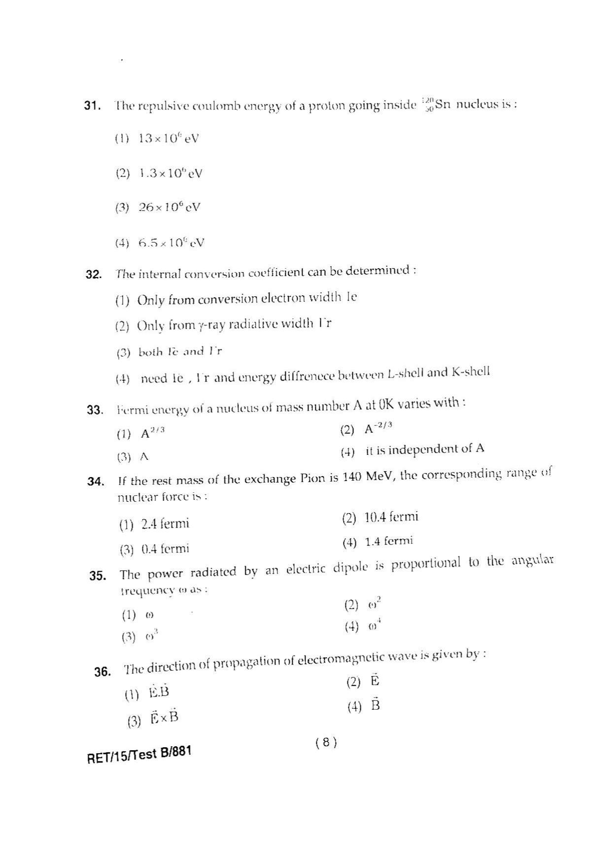 BHU RET PHYSICS 2015 Question Paper - Page 9