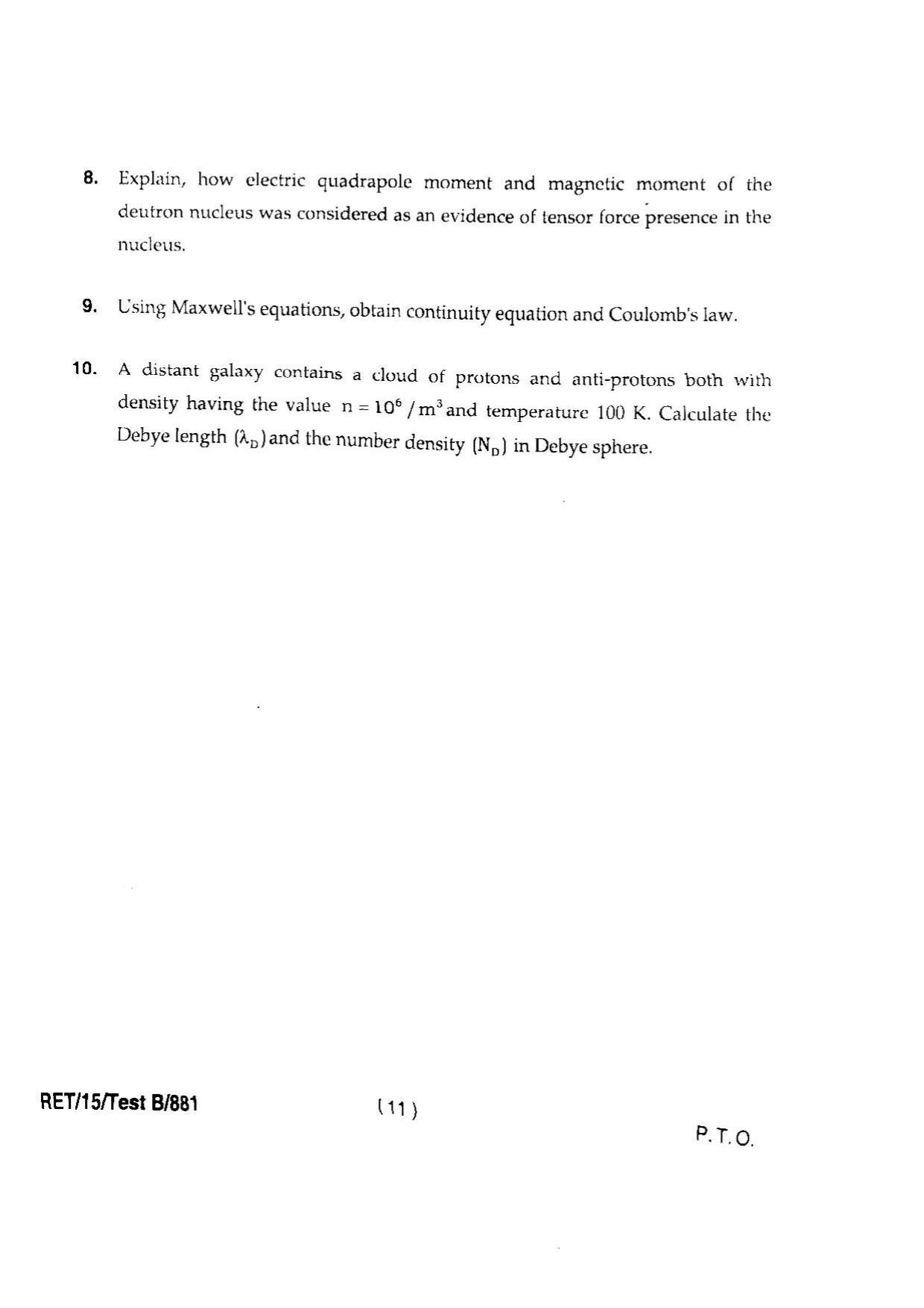 BHU RET PHYSICS 2015 Question Paper - Page 12