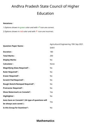 AP ECET 2021 - Agricultural Engineering Question Paper With Preliminary Keys Shift1