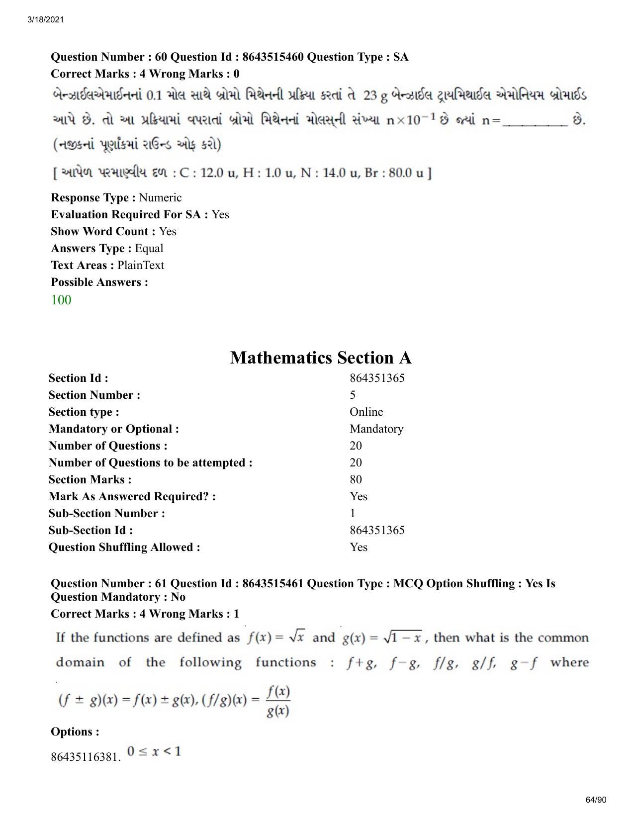 JEE Mains 2021: BTech EG (Shift 1) 18-03-2021 Question Paper - Page 64