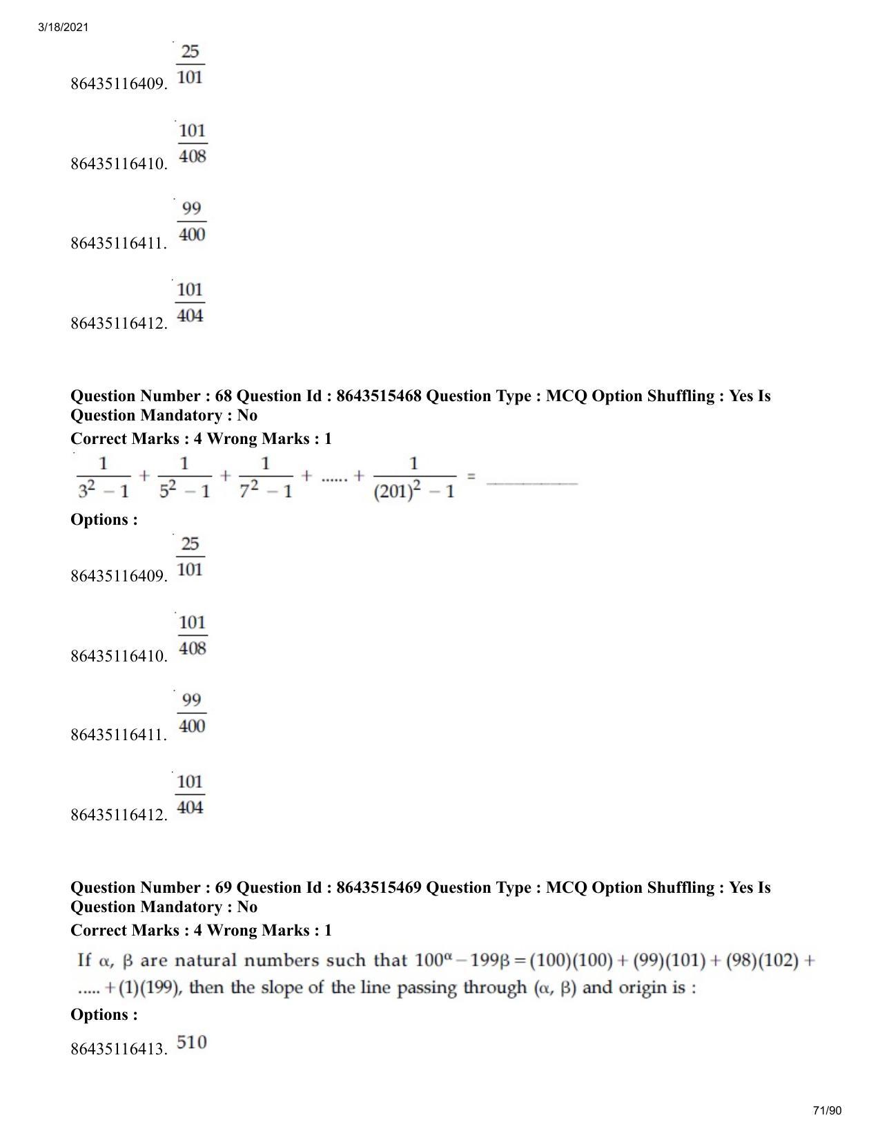 JEE Mains 2021: BTech EG (Shift 1) 18-03-2021 Question Paper - Page 71
