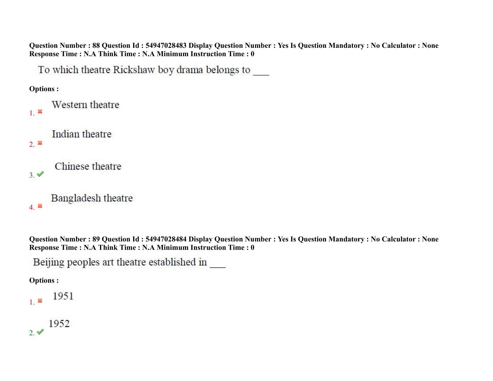 AP RCET 2022: Performing Arts(Dance, Drama & Theatre) - 19-10-2022 (Wednesday) Session-I Question Paper With keys - Page 67