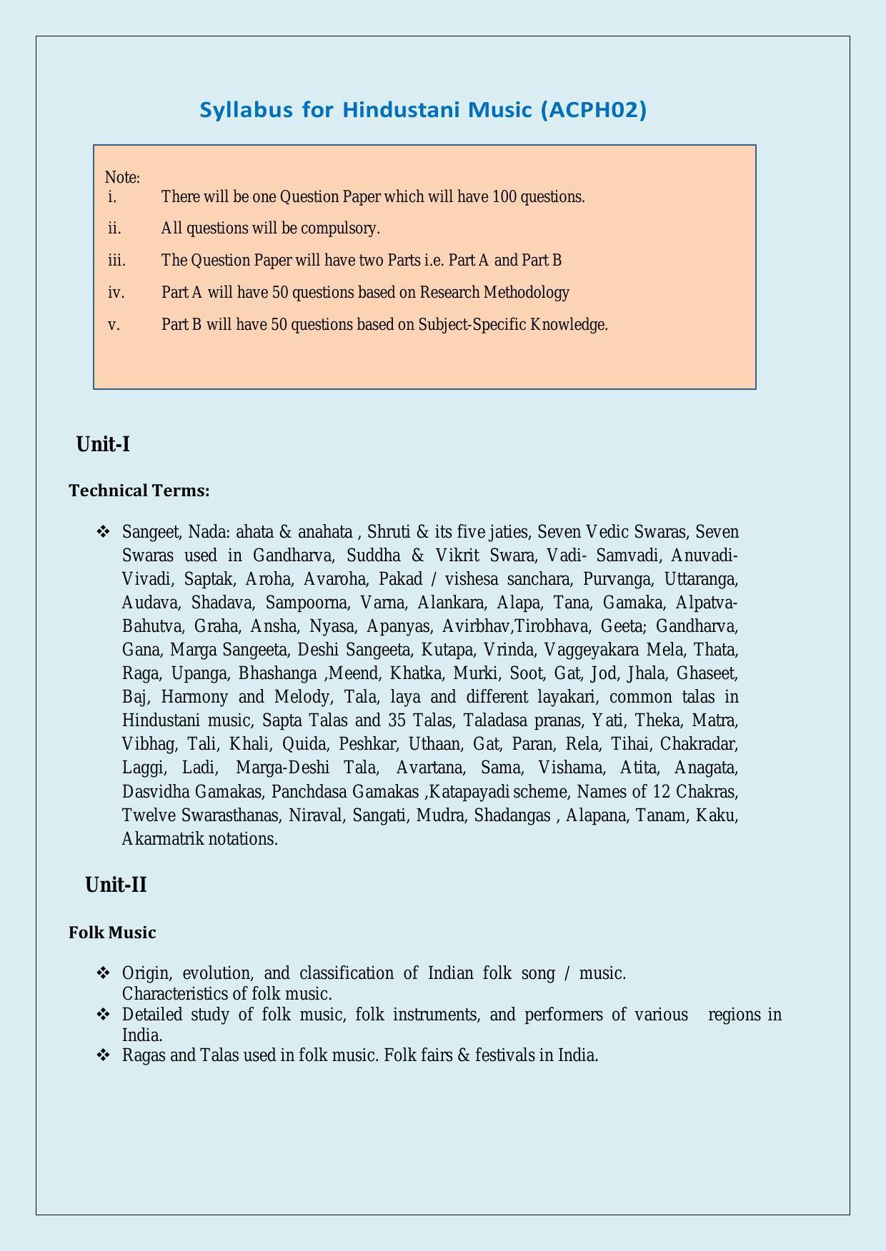 NTA PhD Entrance Exam Hindustani Music Syllabus - Page 1