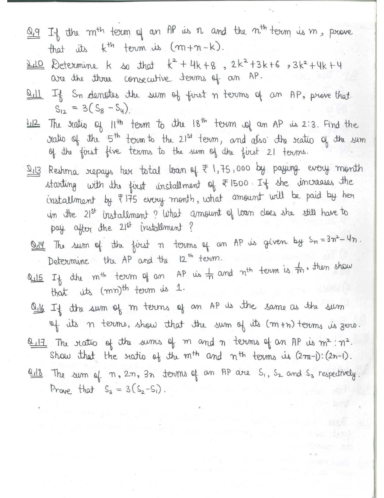 CBSE Worksheets for Class 10 Maths Arithmetic Progression Assignment 4 - Page 2