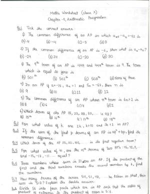 CBSE Worksheets for Class 10 Maths Arithmetic Progression Assignment 4