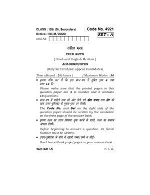 Haryana Board HBSE Class 12 Fine Art 2020 Question Paper