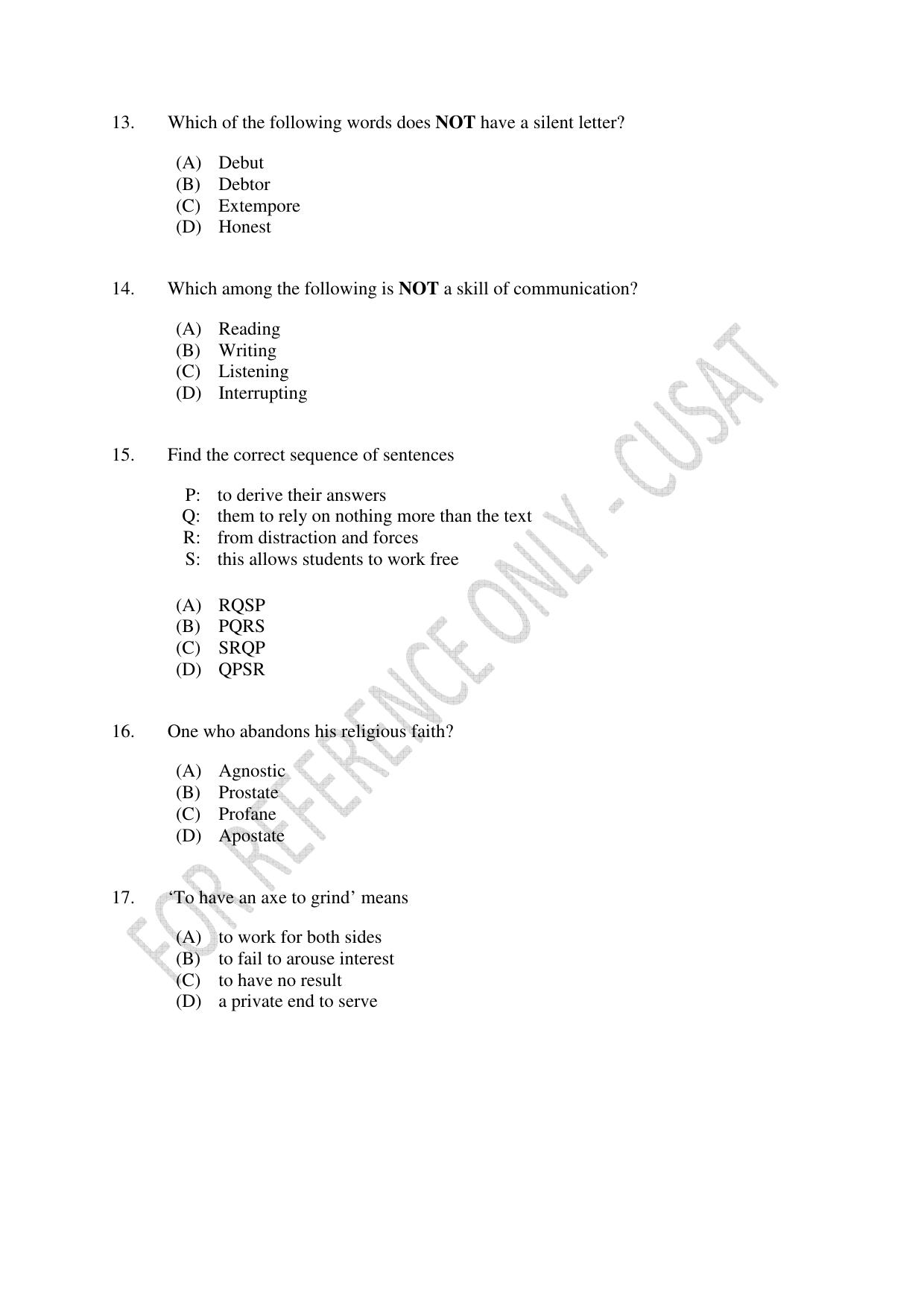 CUSAT CAT 2023 IP IPR PHD Question Paper - Page 4