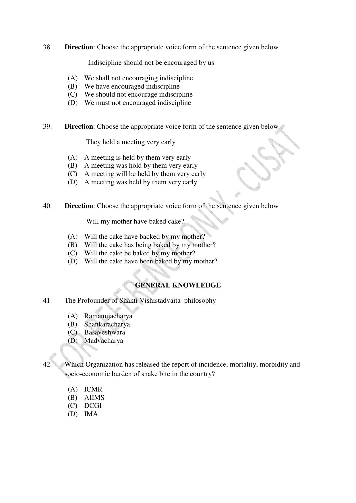 CUSAT CAT 2023 IP IPR PHD Question Paper - Page 9