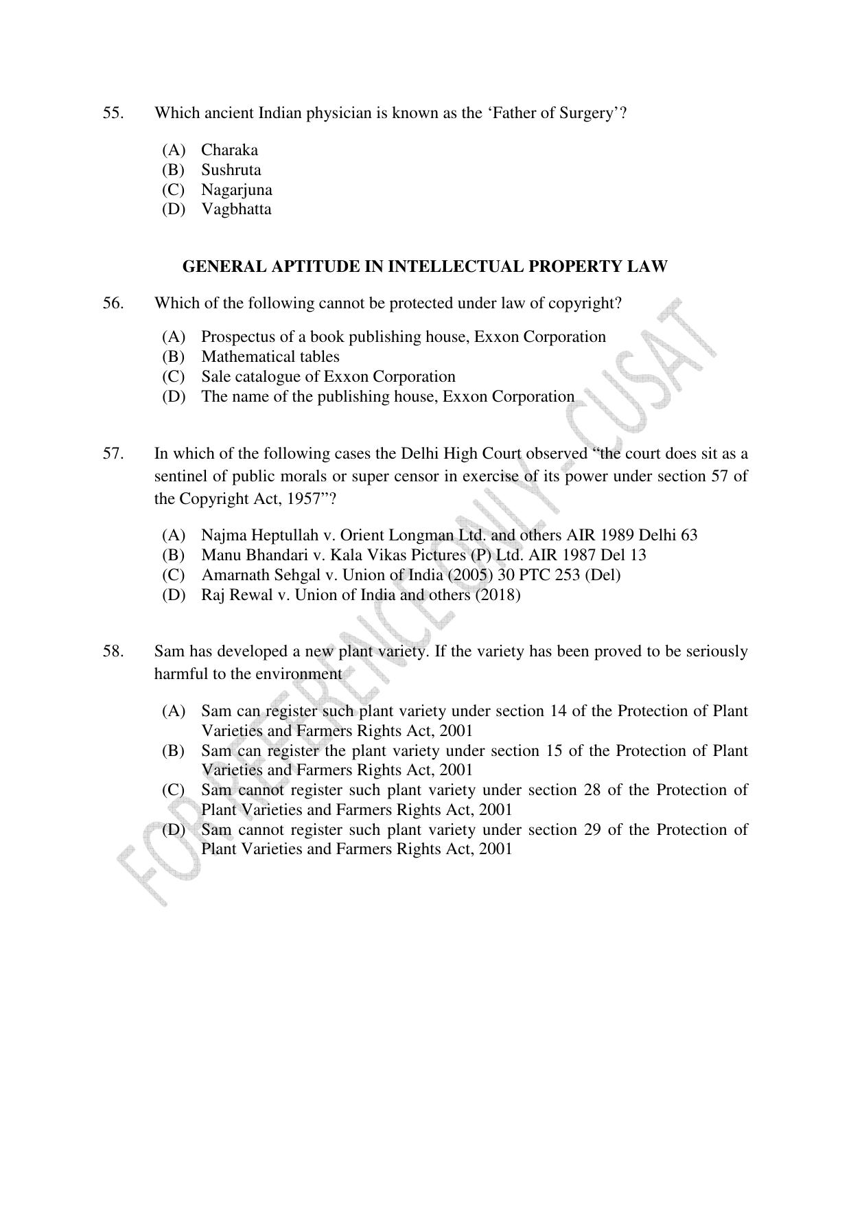 CUSAT CAT 2023 IP IPR PHD Question Paper - Page 12