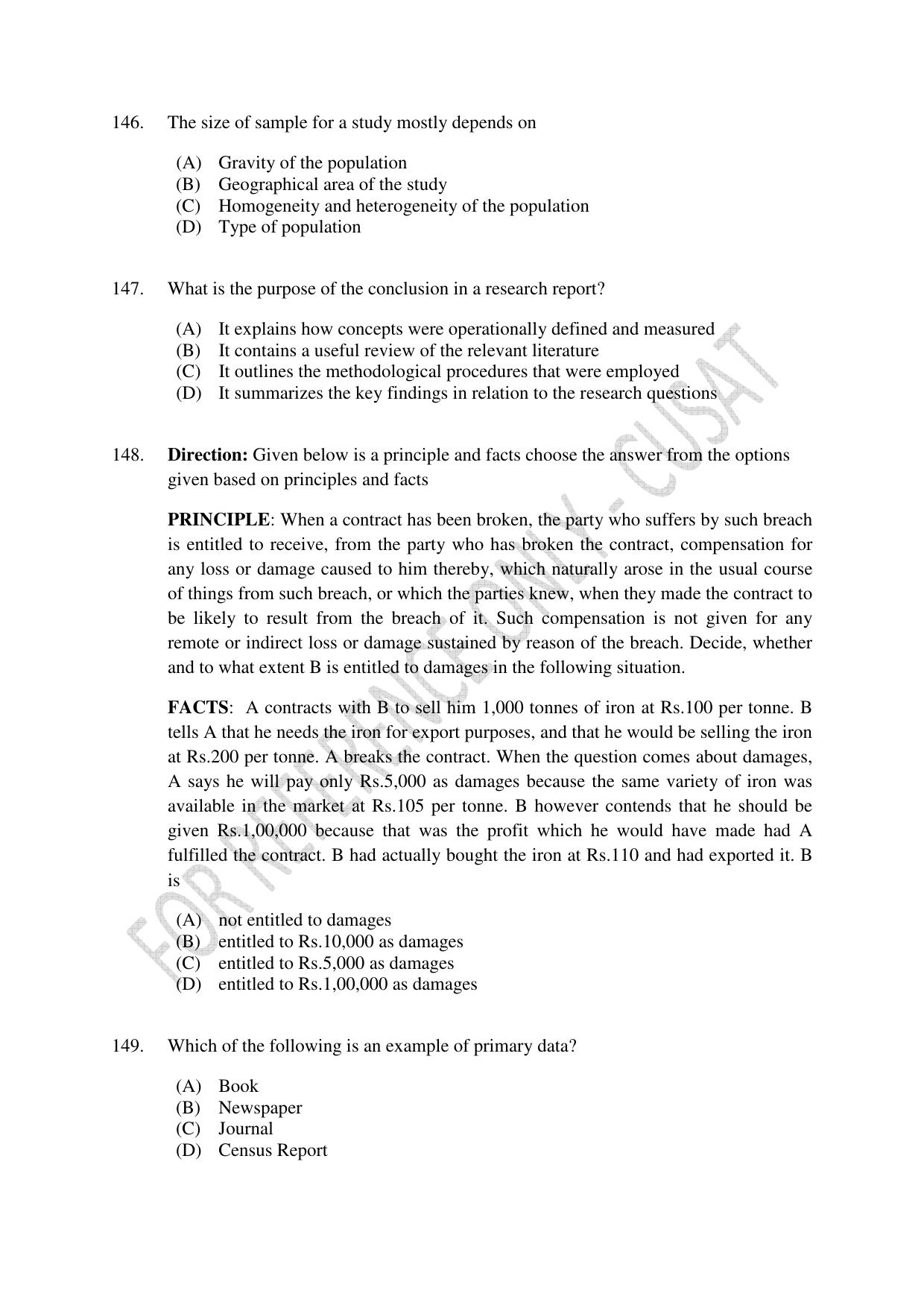CUSAT CAT 2023 IP IPR PHD Question Paper - Page 34