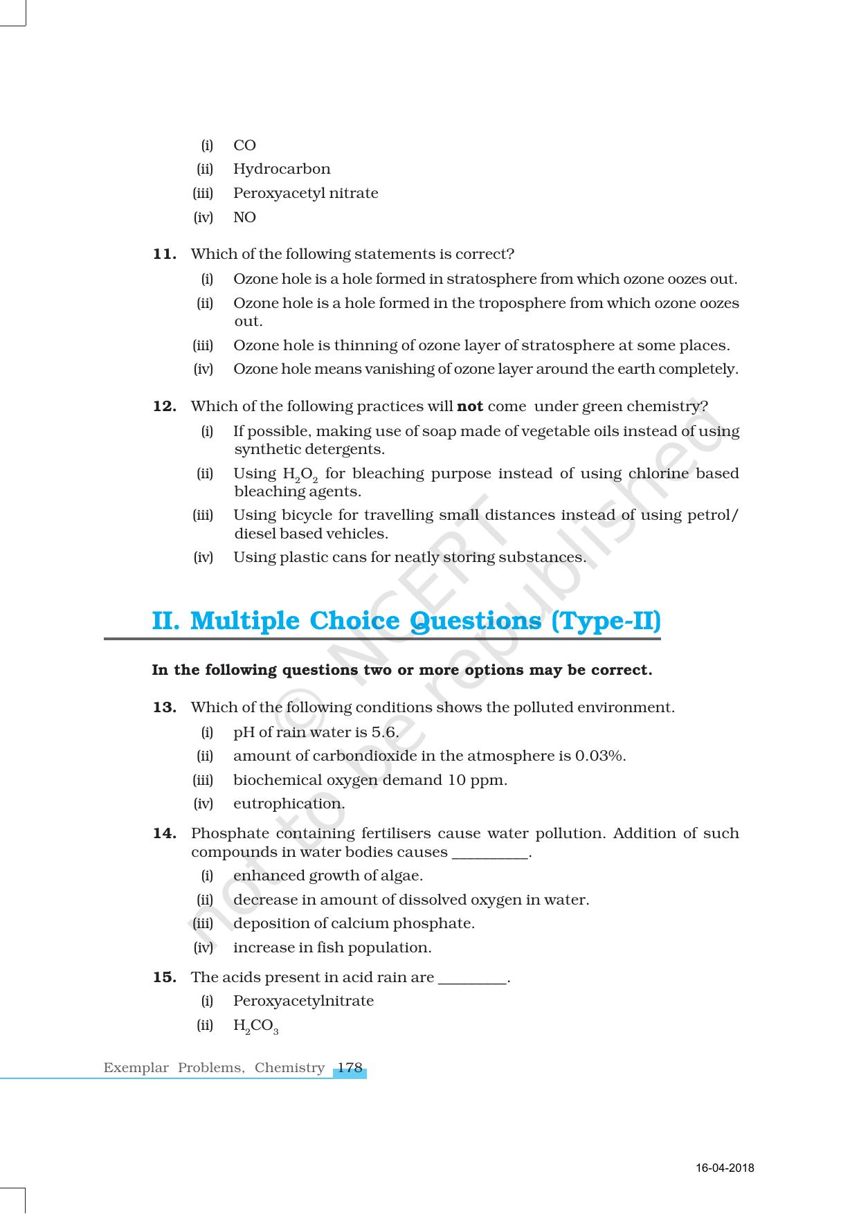 NCERT Exemplar Book for Class 11 Chemistry: Chapter 14 Environmental Chemistry - Page 3