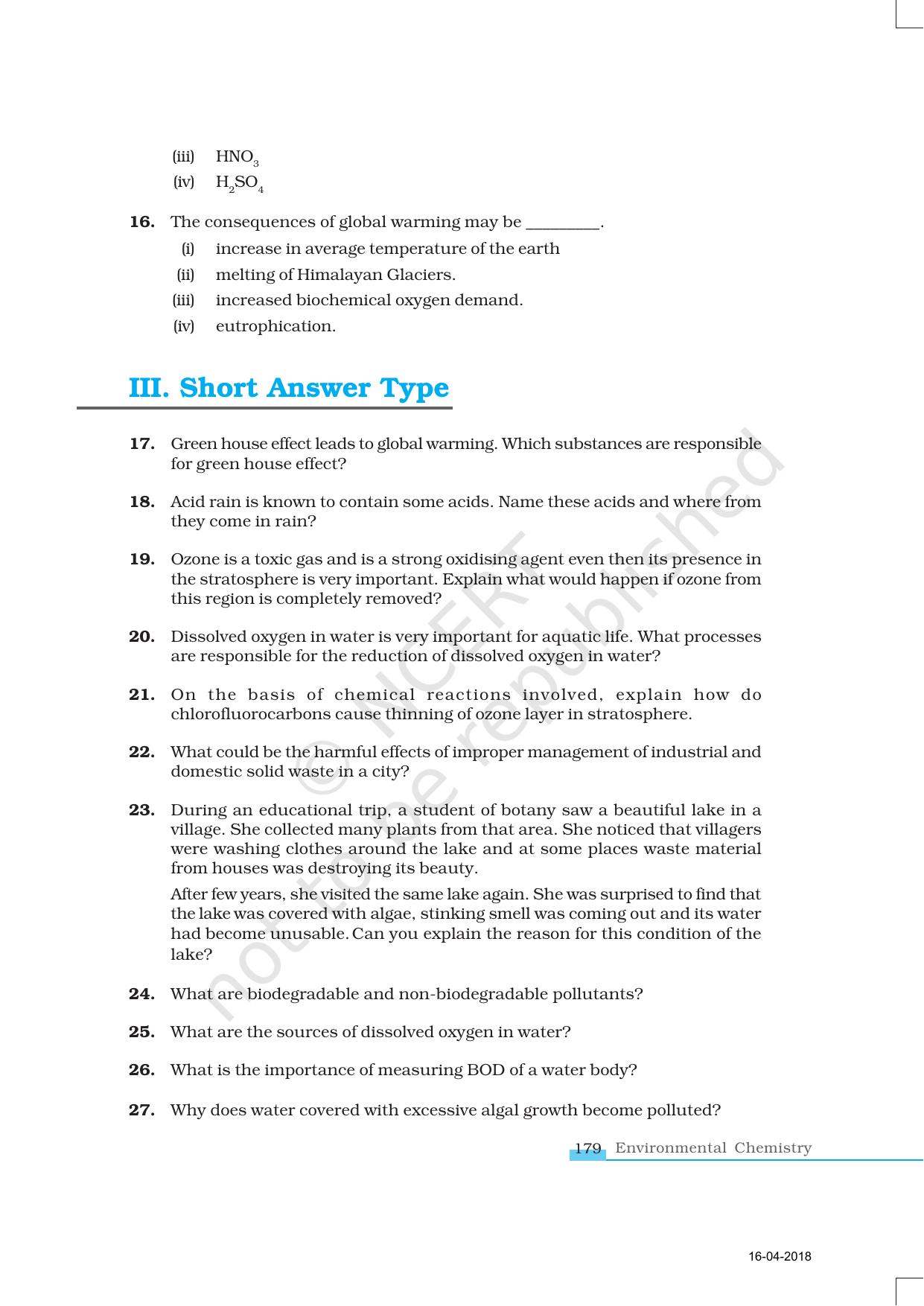 NCERT Exemplar Book for Class 11 Chemistry: Chapter 14 Environmental Chemistry - Page 4