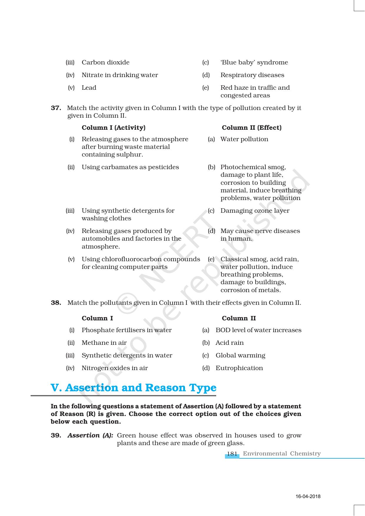 NCERT Exemplar Book for Class 11 Chemistry: Chapter 14 Environmental Chemistry - Page 6
