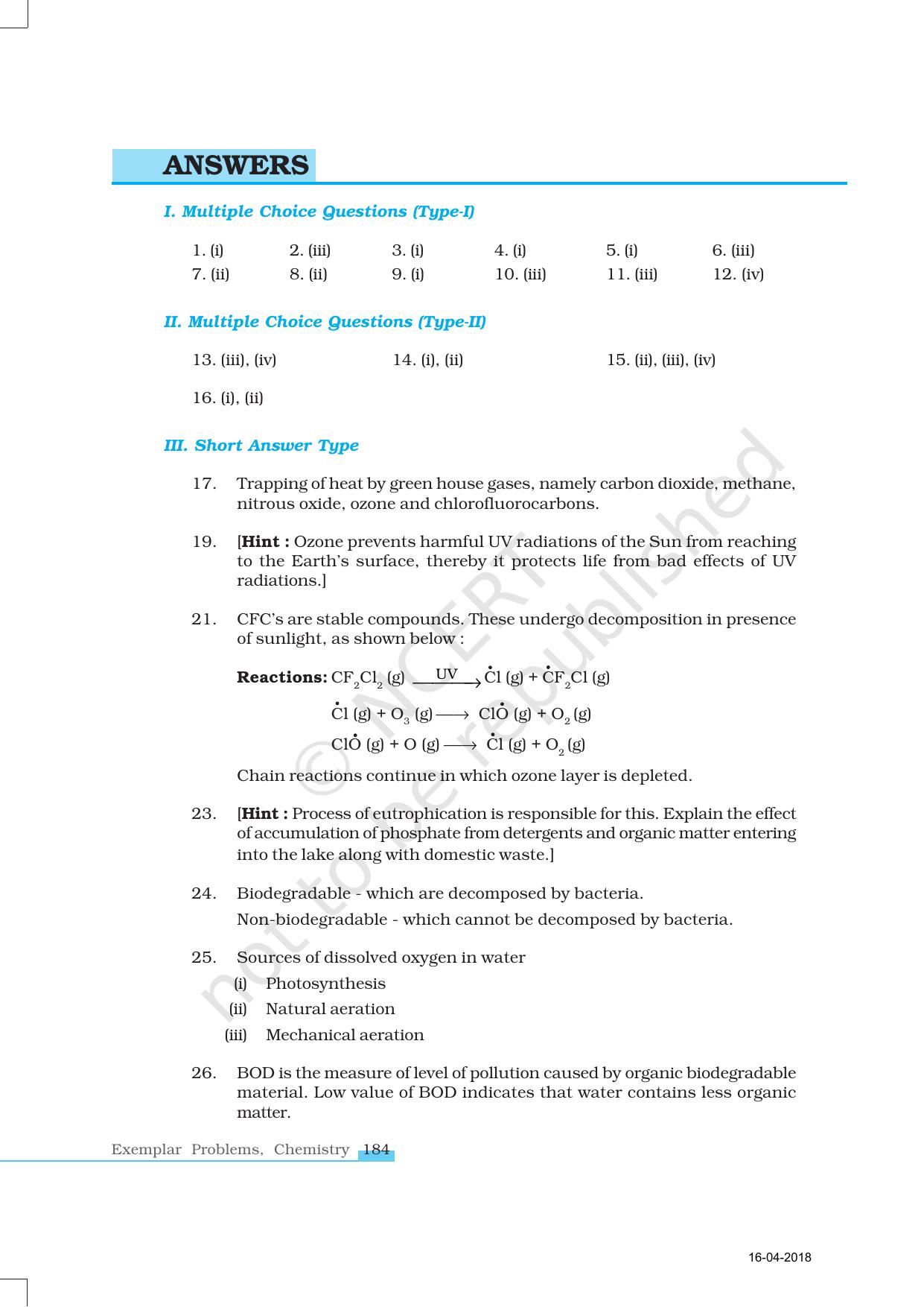 NCERT Exemplar Book for Class 11 Chemistry: Chapter 14 Environmental Chemistry - Page 9
