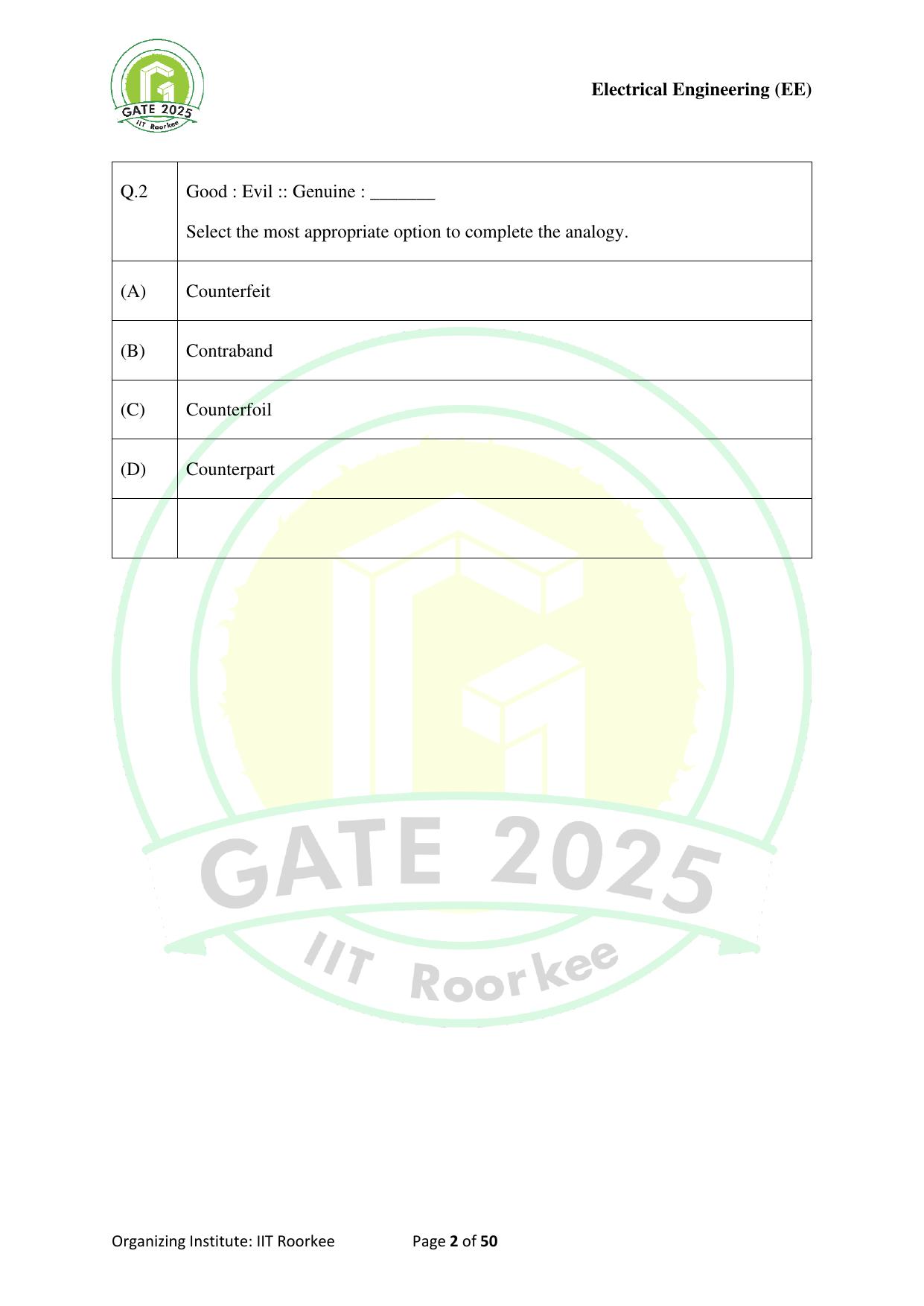 GATE 2025 Electrical Engineering (EE) Question Paper - Page 2