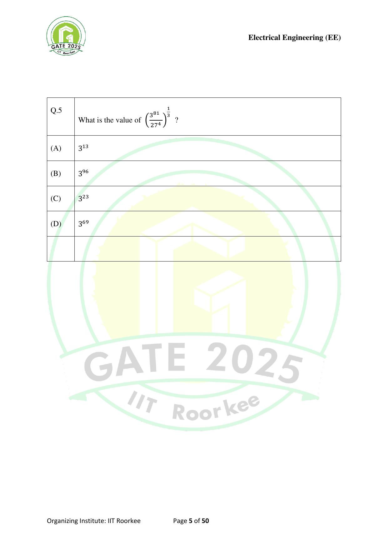 GATE 2025 Electrical Engineering (EE) Question Paper - Page 5
