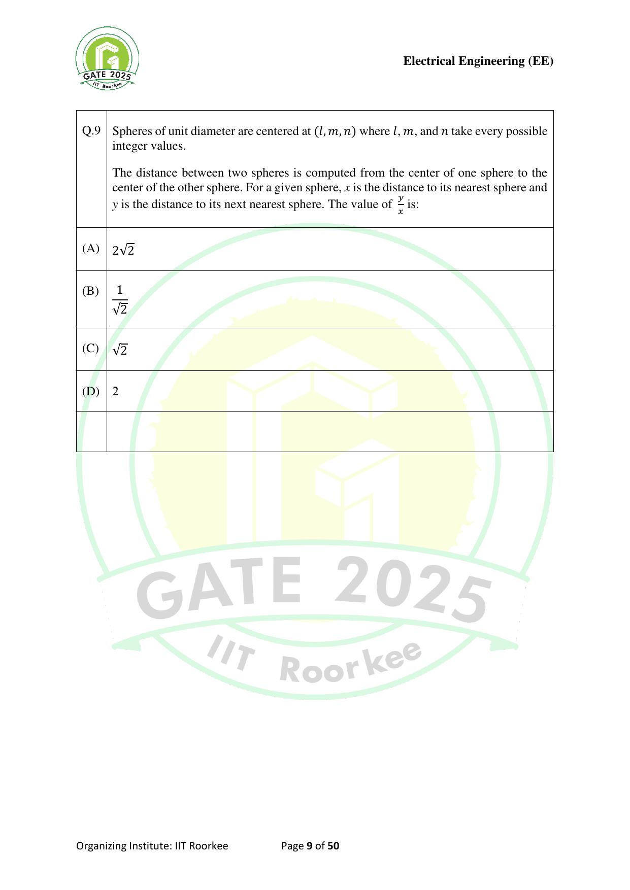 GATE 2025 Electrical Engineering (EE) Question Paper - Page 9