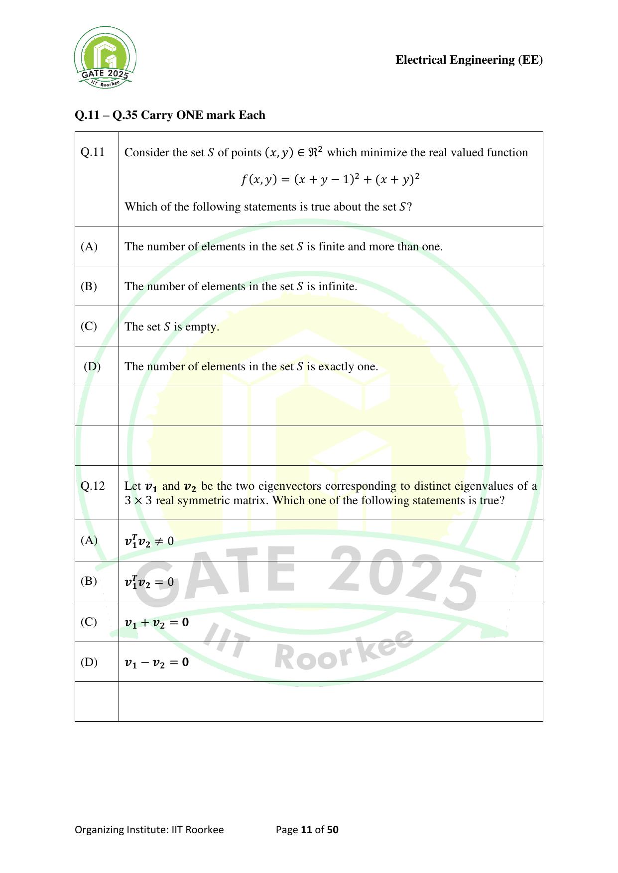 GATE 2025 Electrical Engineering (EE) Question Paper - Page 11