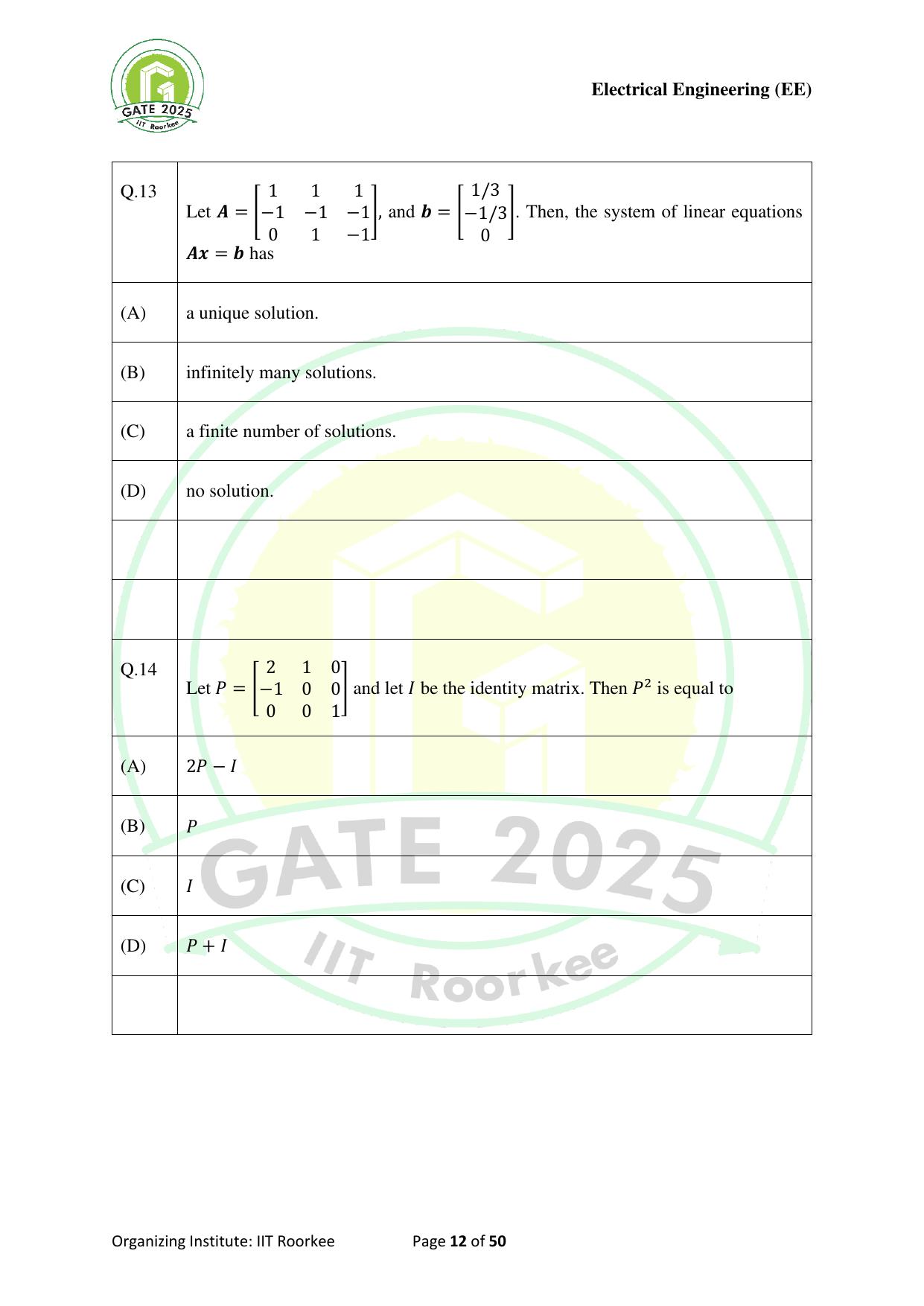 GATE 2025 Electrical Engineering (EE) Question Paper - Page 12