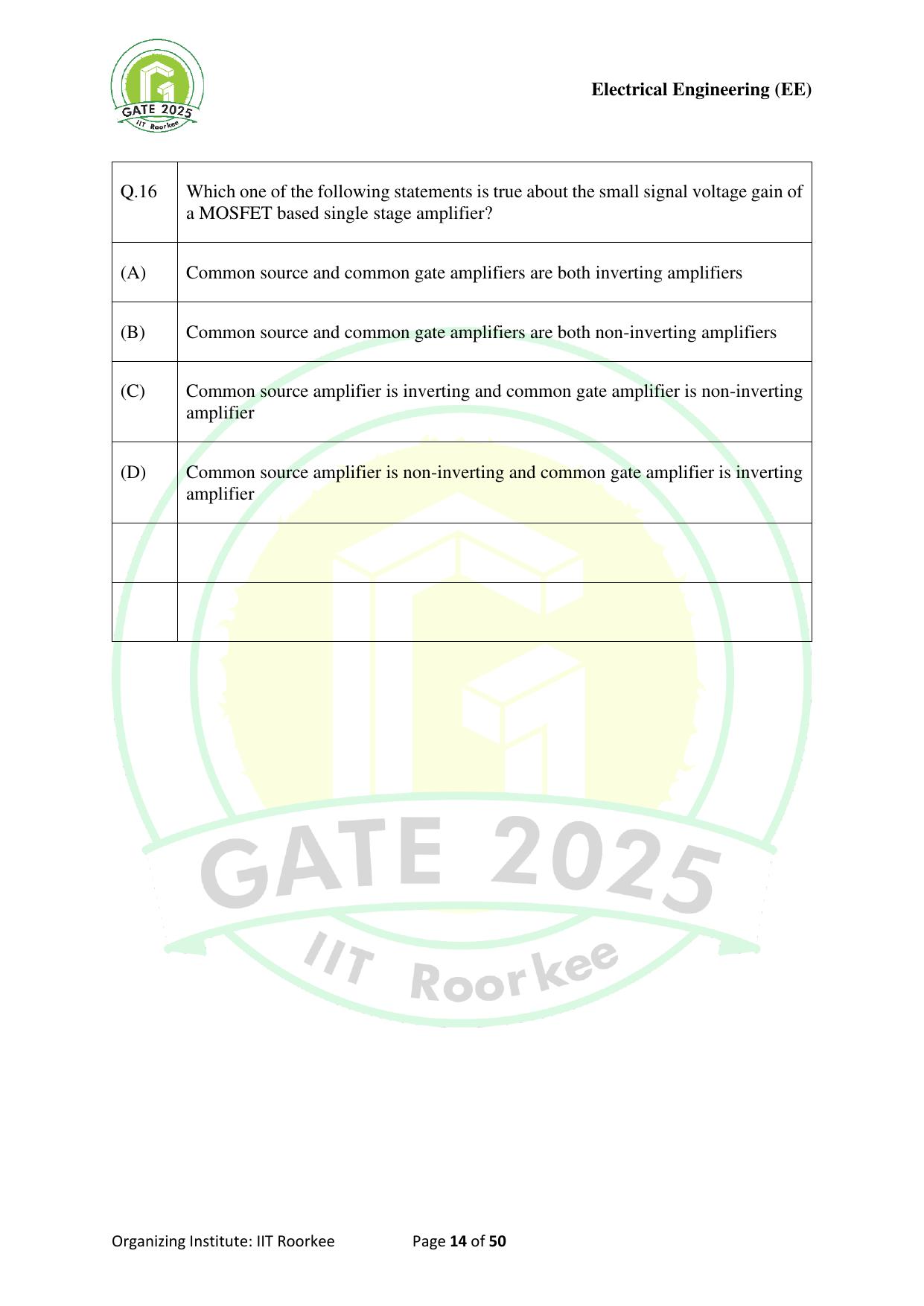 GATE 2025 Electrical Engineering (EE) Question Paper - Page 14