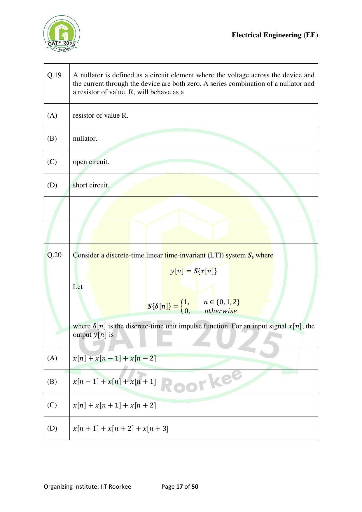 GATE 2025 Electrical Engineering (EE) Question Paper - Page 17