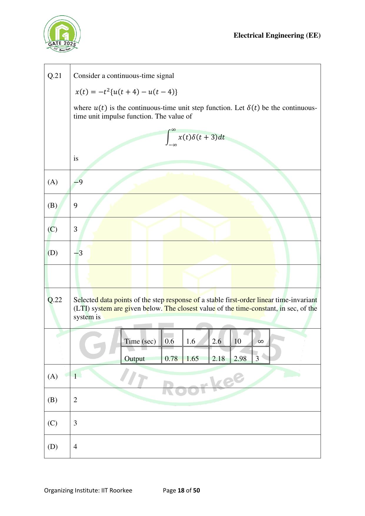 GATE 2025 Electrical Engineering (EE) Question Paper - Page 18