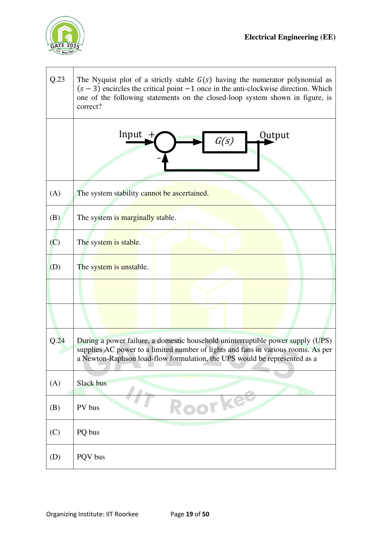 GATE 2025 Electrical Engineering (EE) Question Paper - Page 19