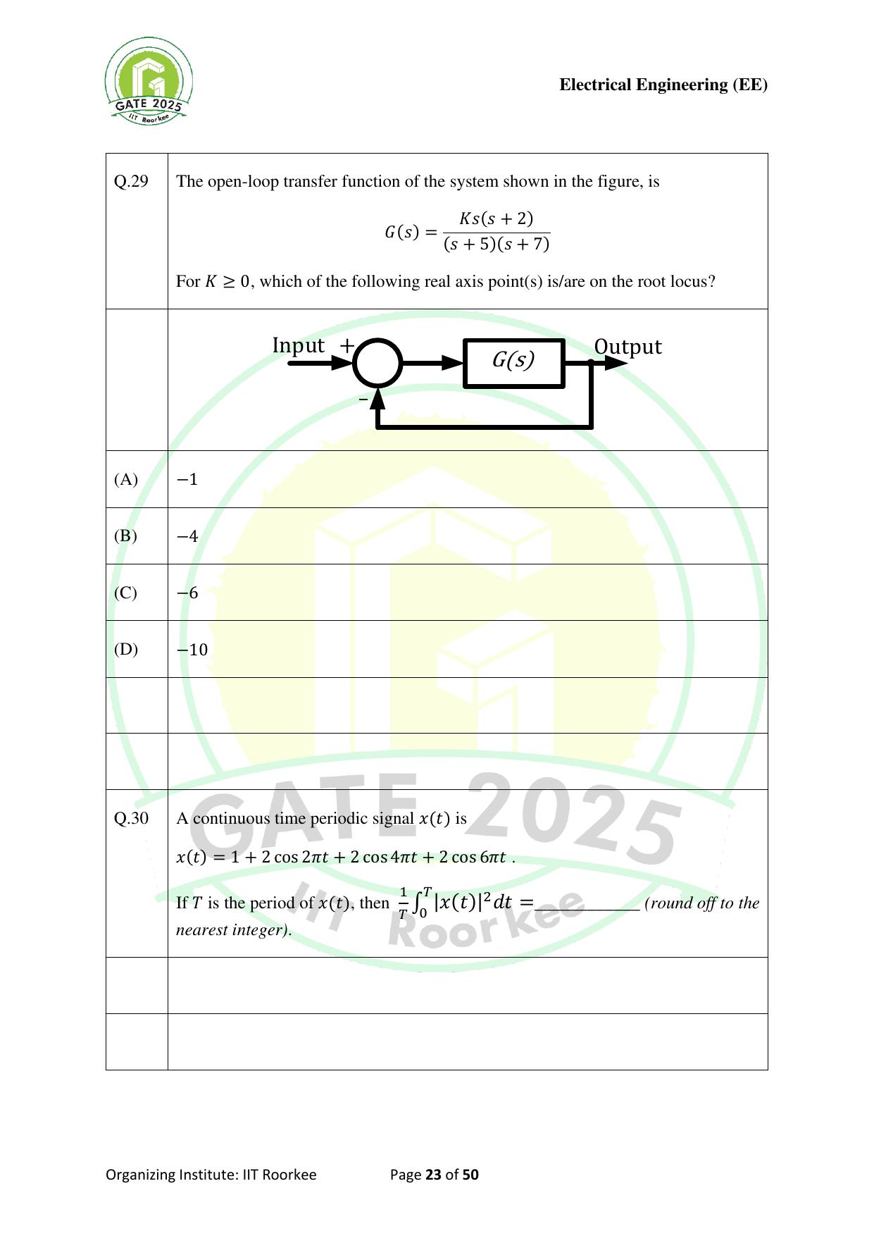 GATE 2025 Electrical Engineering (EE) Question Paper - Page 23