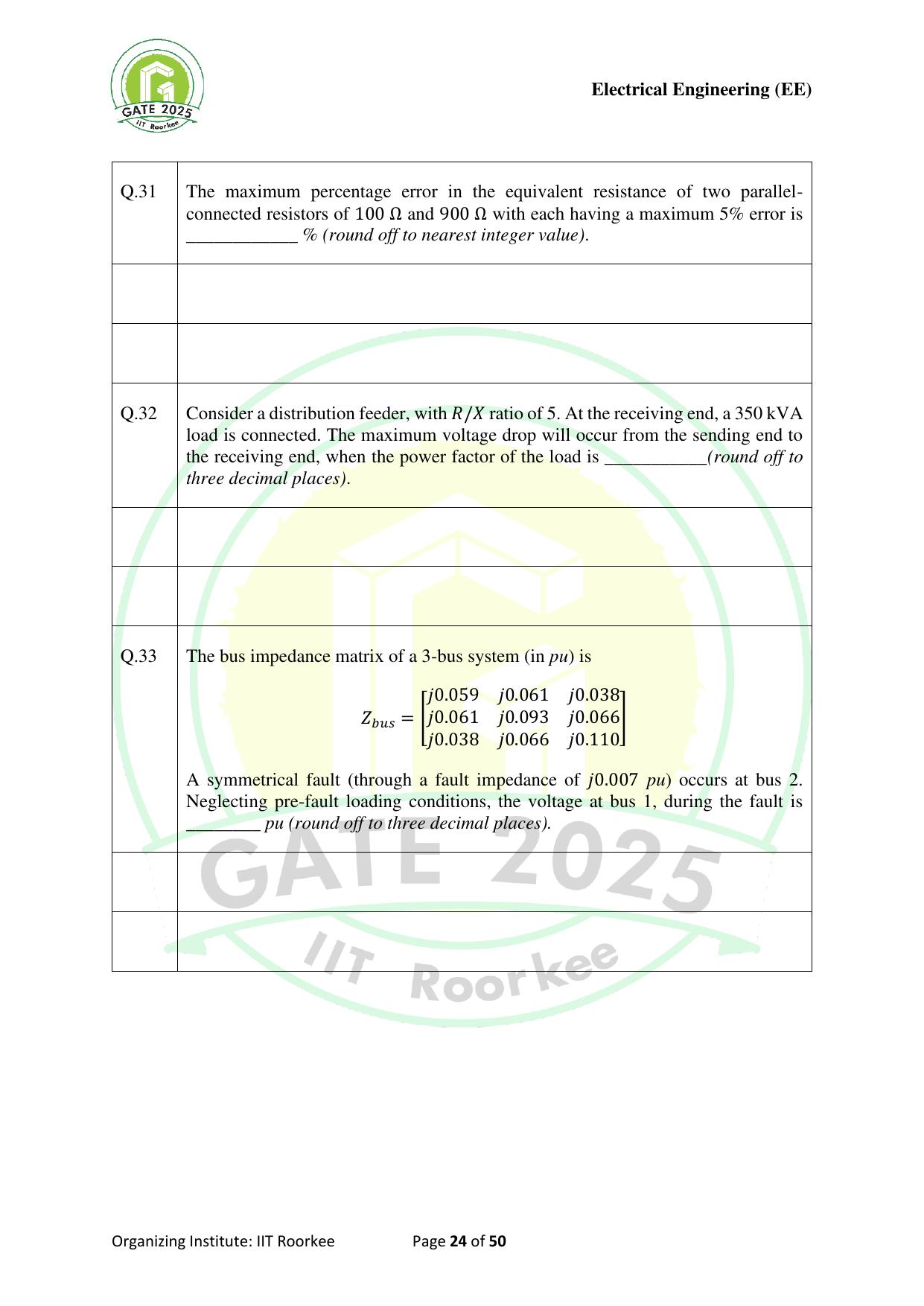 GATE 2025 Electrical Engineering (EE) Question Paper - Page 24