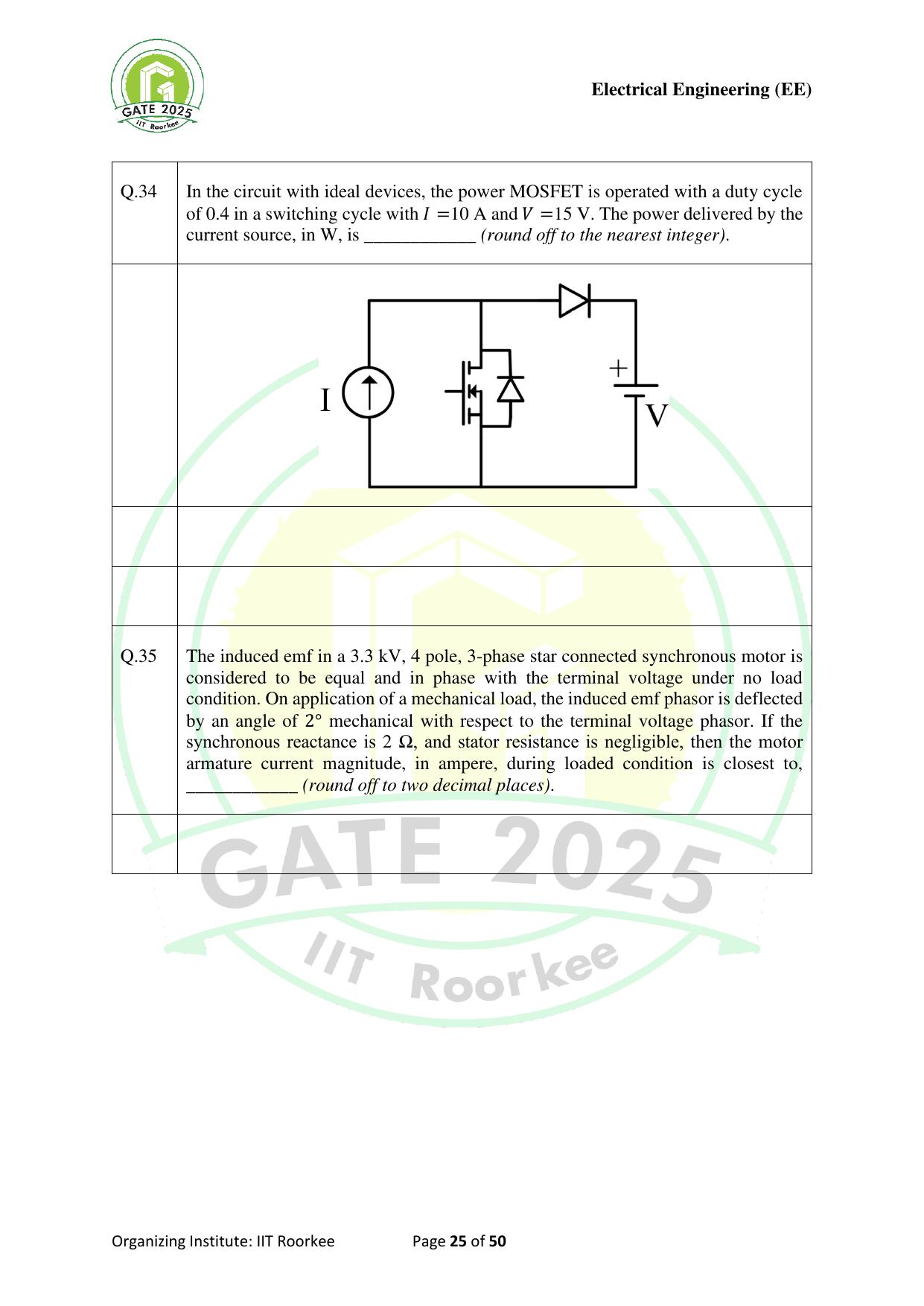 GATE 2025 Electrical Engineering (EE) Question Paper - Page 25