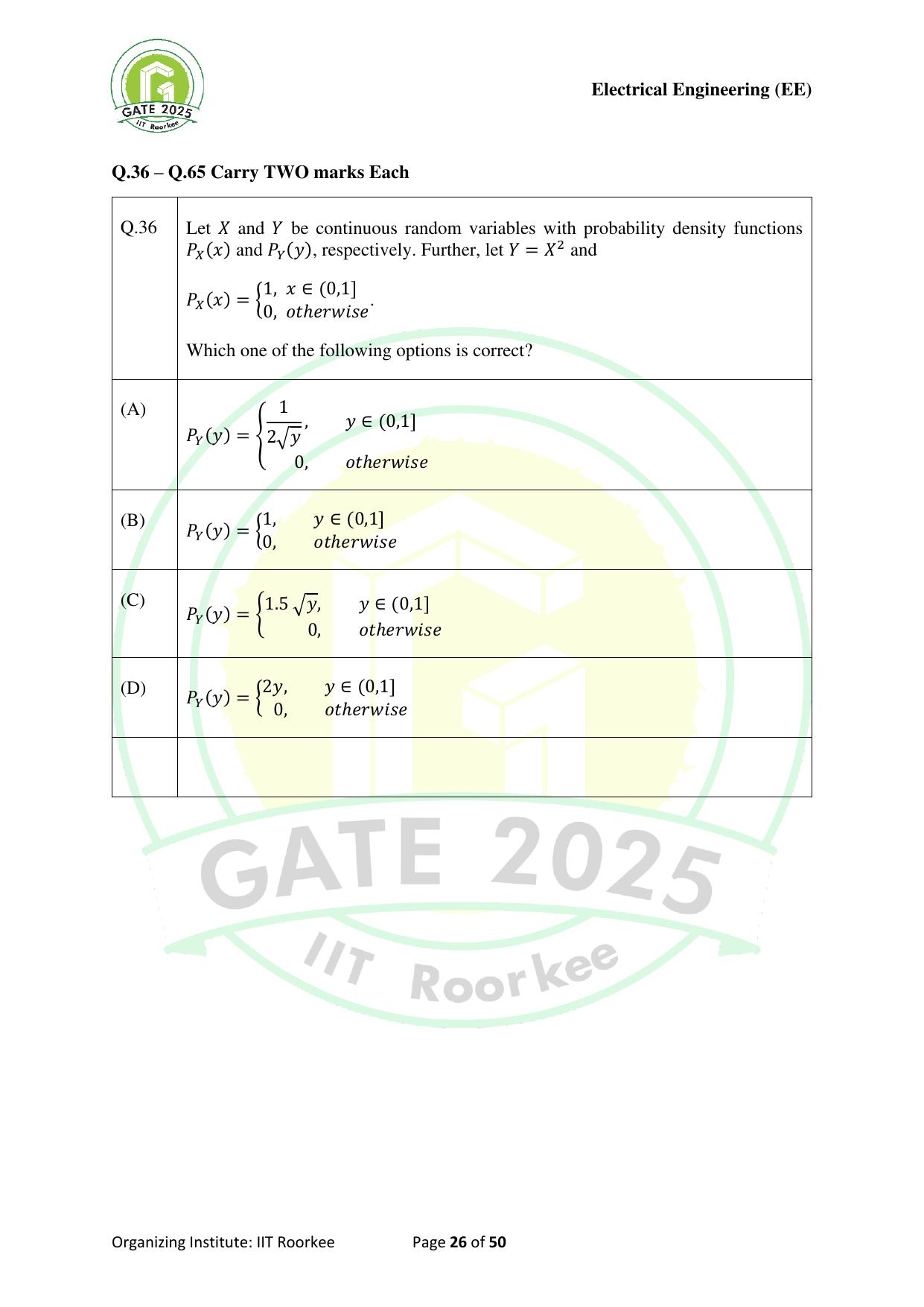 GATE 2025 Electrical Engineering (EE) Question Paper - Page 26