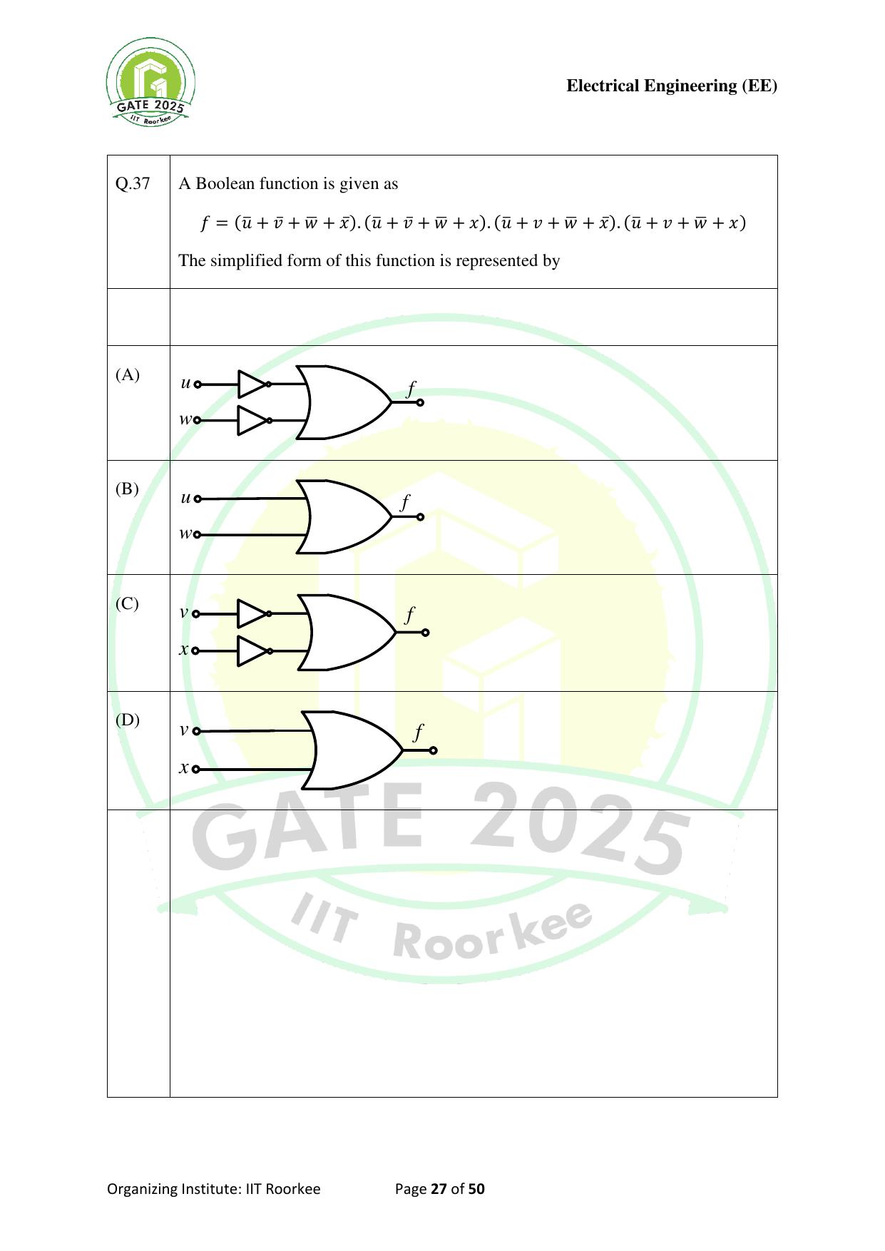 GATE 2025 Electrical Engineering (EE) Question Paper - Page 27