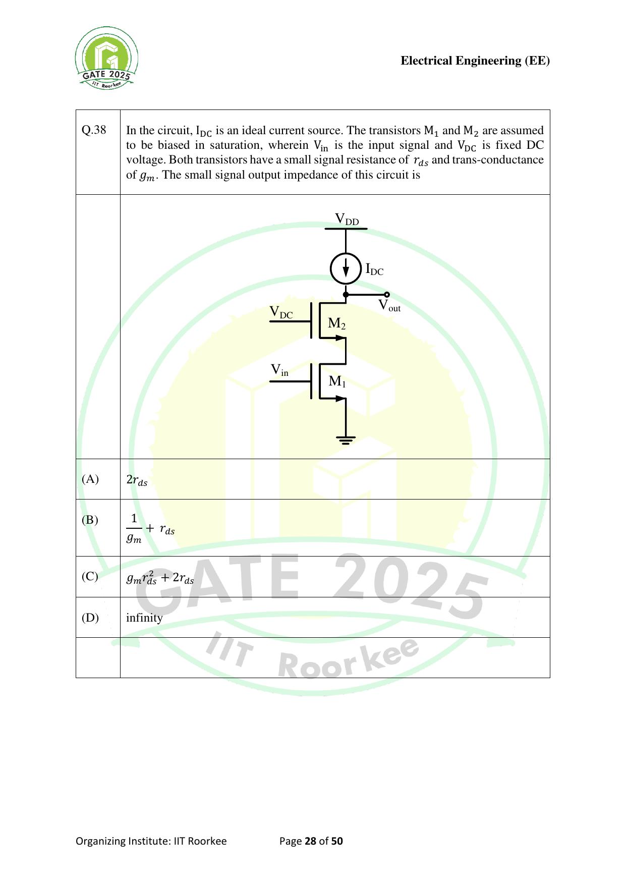 GATE 2025 Electrical Engineering (EE) Question Paper - Page 28
