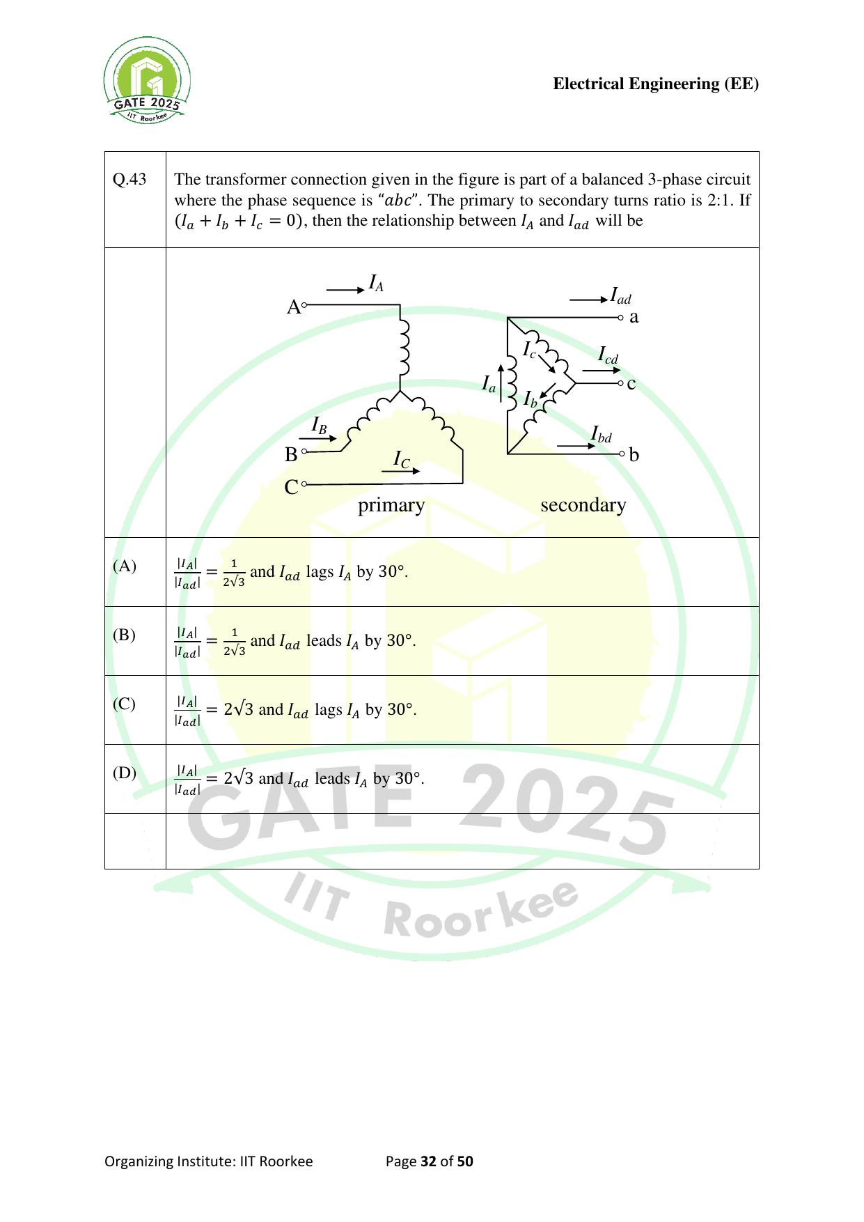GATE 2025 Electrical Engineering (EE) Question Paper - Page 32