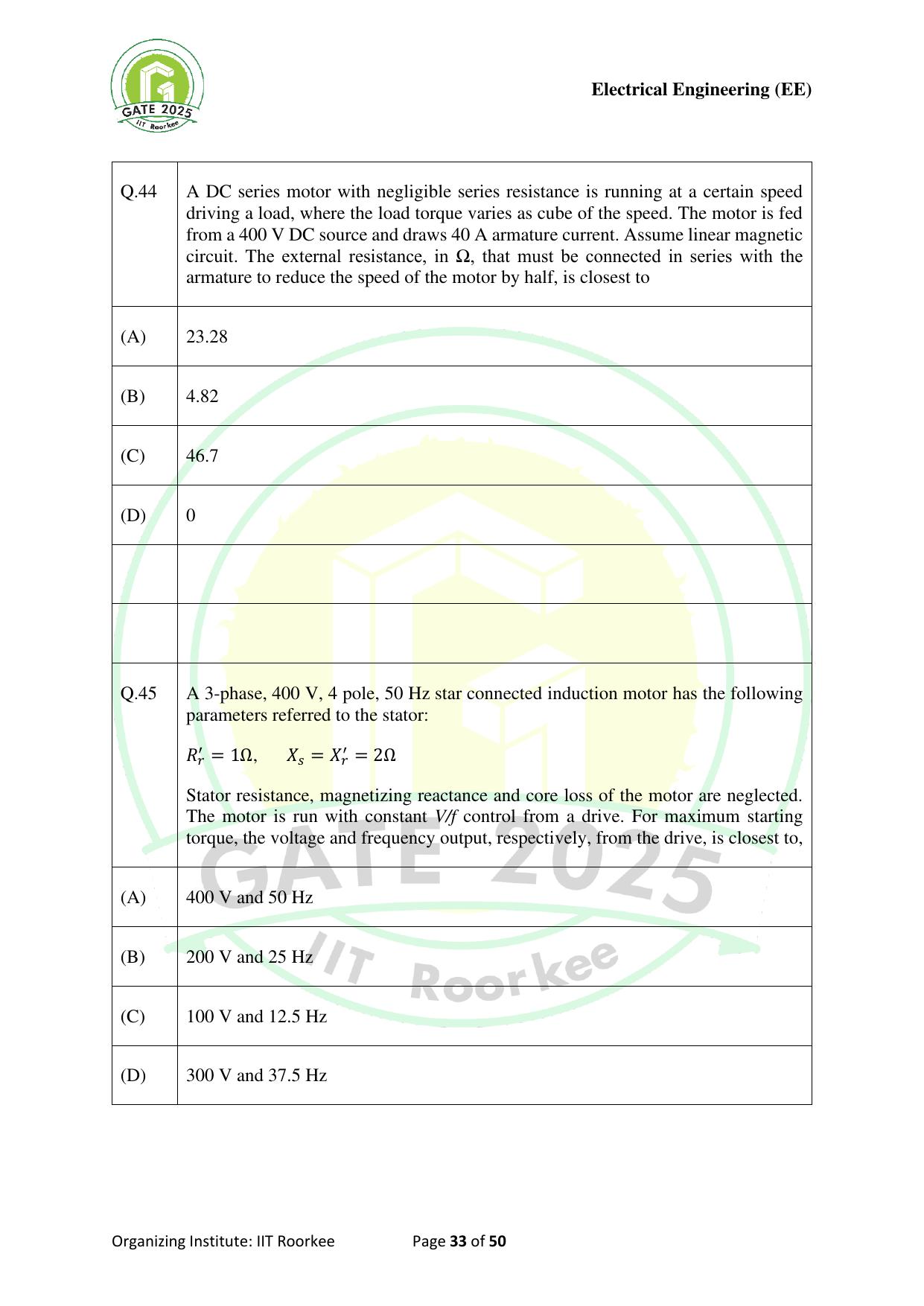 GATE 2025 Electrical Engineering (EE) Question Paper - Page 33