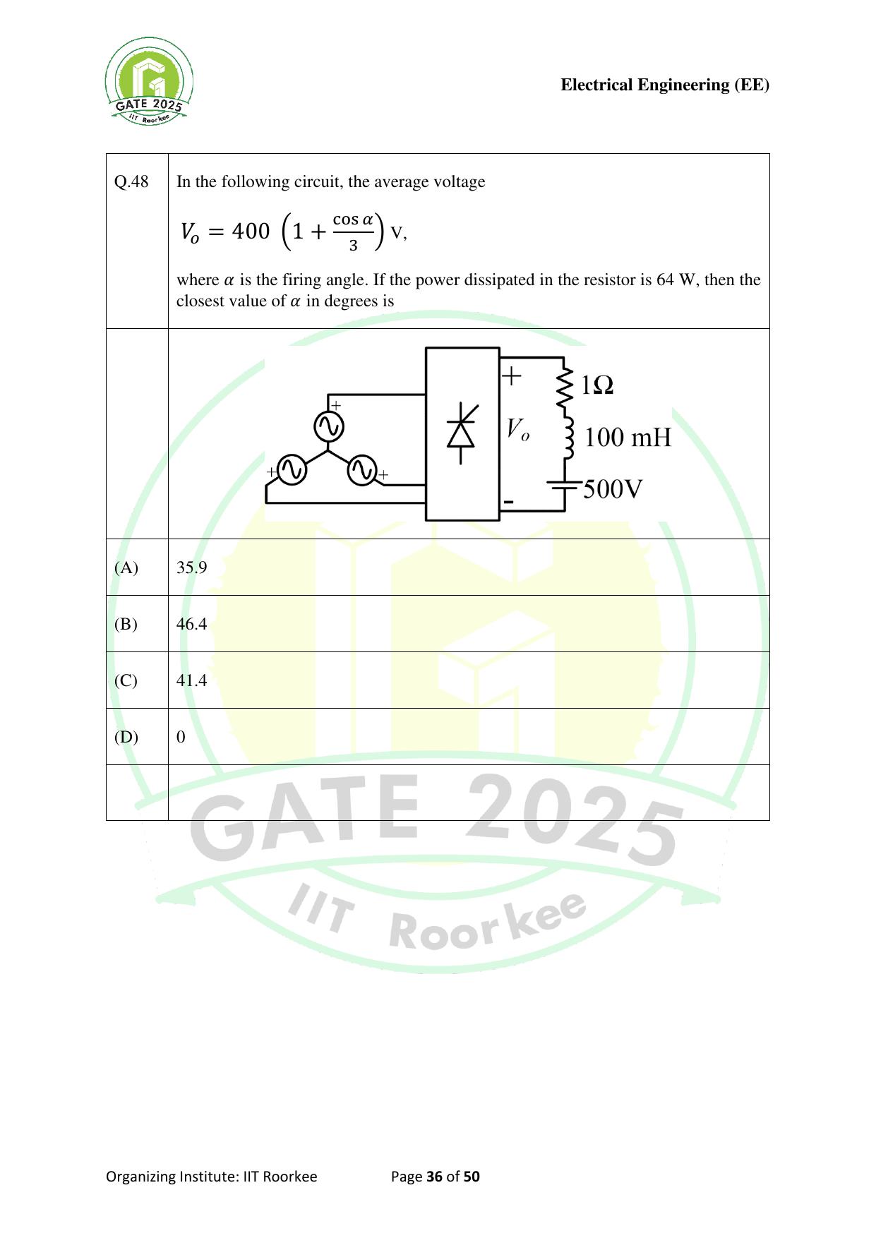 GATE 2025 Electrical Engineering (EE) Question Paper - Page 36