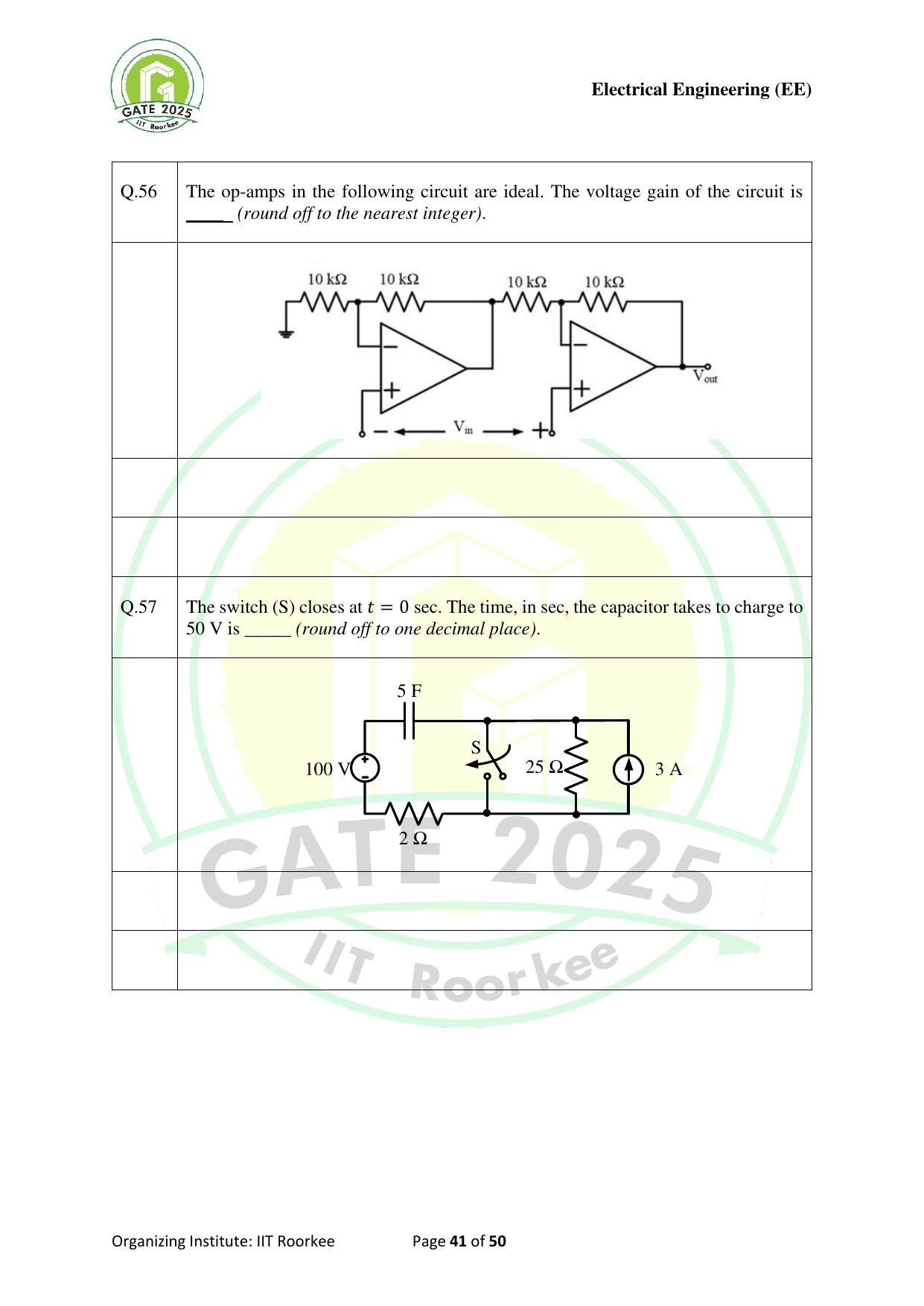 GATE 2025 Electrical Engineering (EE) Question Paper - Page 41