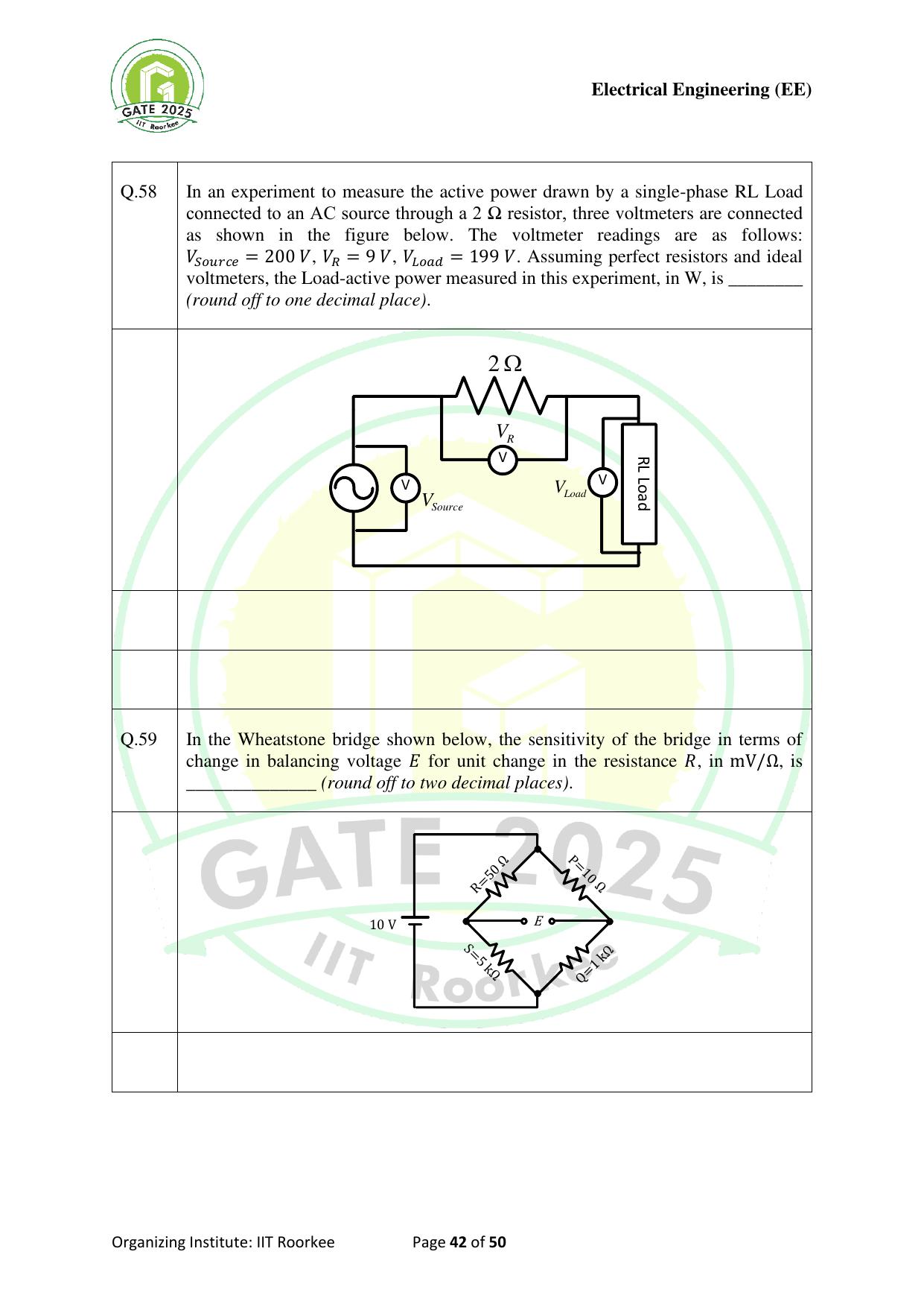 GATE 2025 Electrical Engineering (EE) Question Paper - Page 42