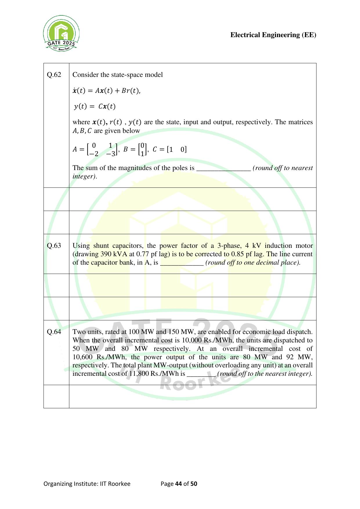 GATE 2025 Electrical Engineering (EE) Question Paper - Page 44