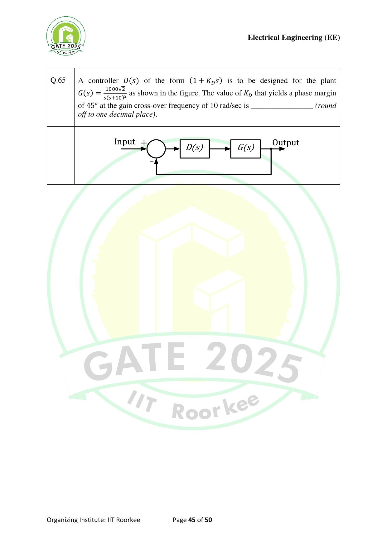 GATE 2025 Electrical Engineering (EE) Question Paper - Page 45