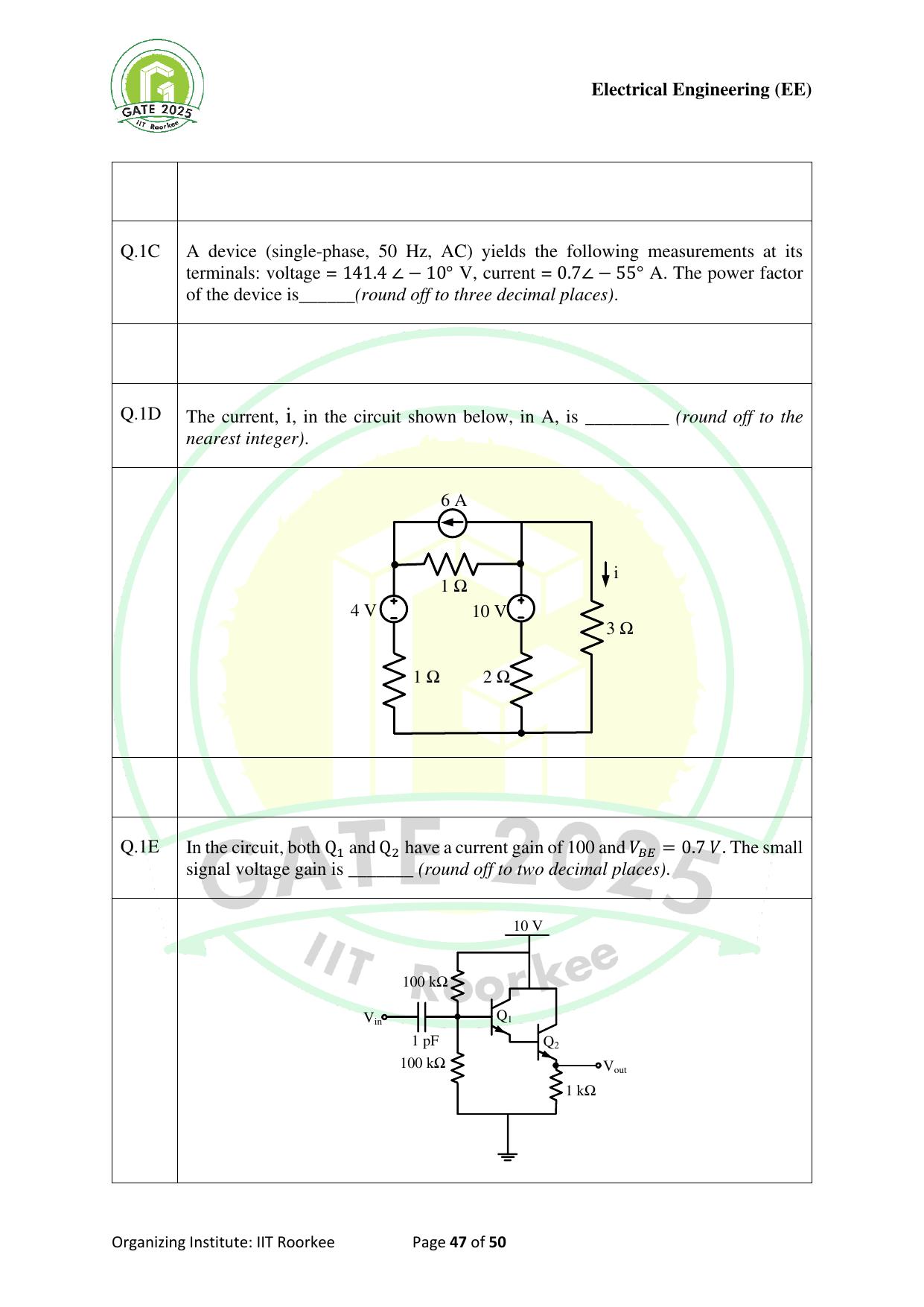 GATE 2025 Electrical Engineering (EE) Question Paper - Page 47