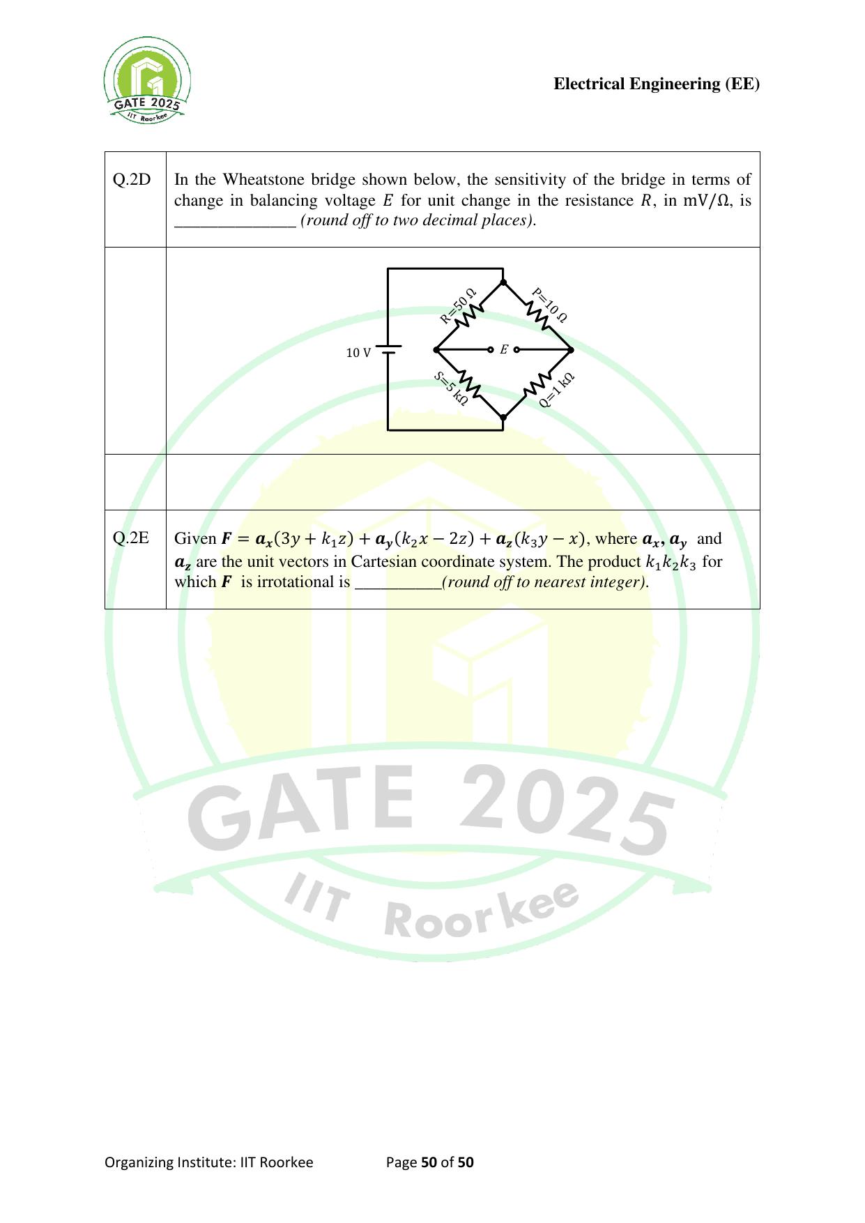 GATE 2025 Electrical Engineering (EE) Question Paper - Page 50