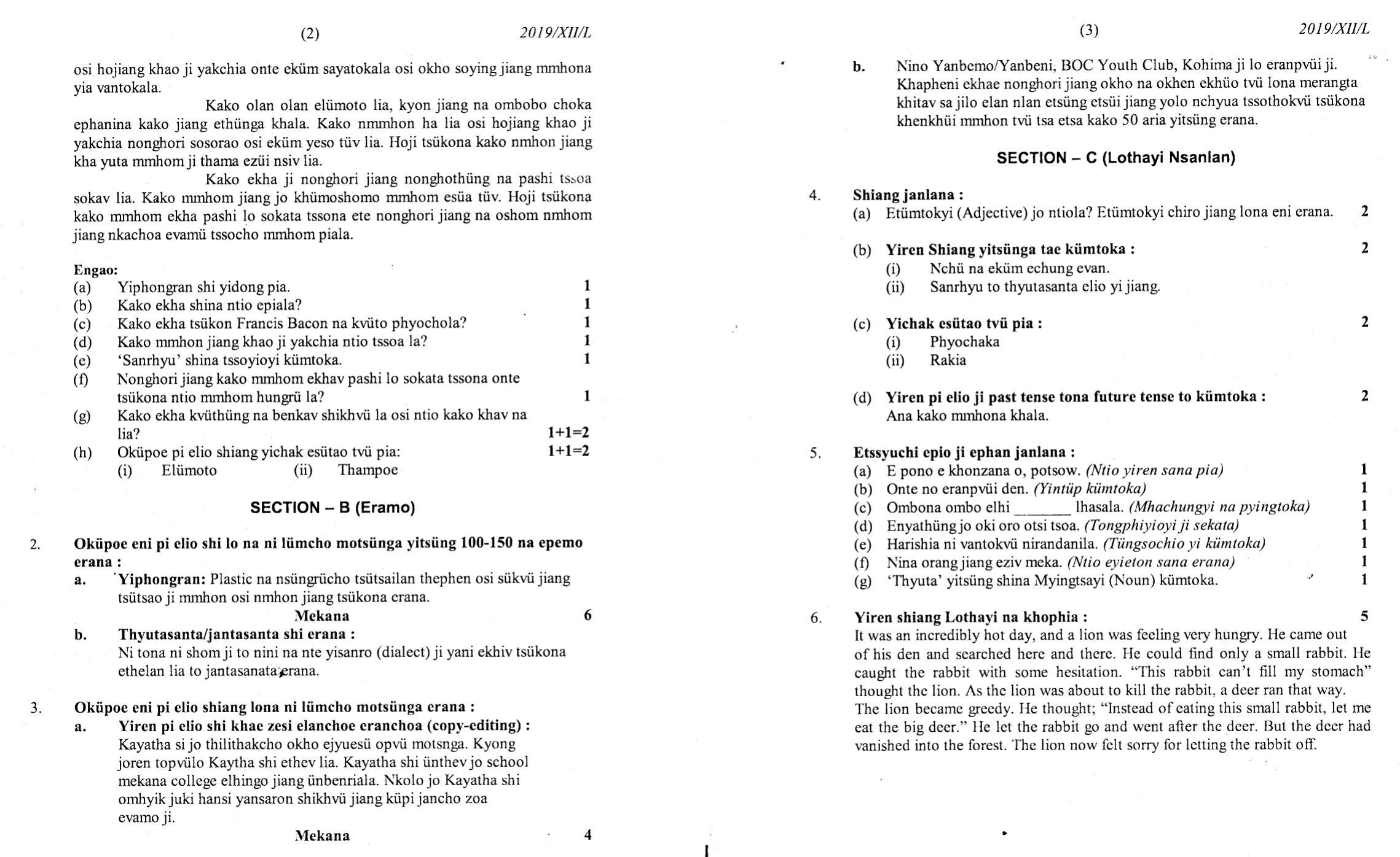 Nagaland Board Class 12 Lotha 2019 Question Papers - Page 2
