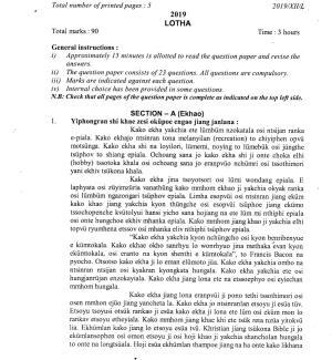 Nagaland Board Class 12 Lotha 2019 Question Papers