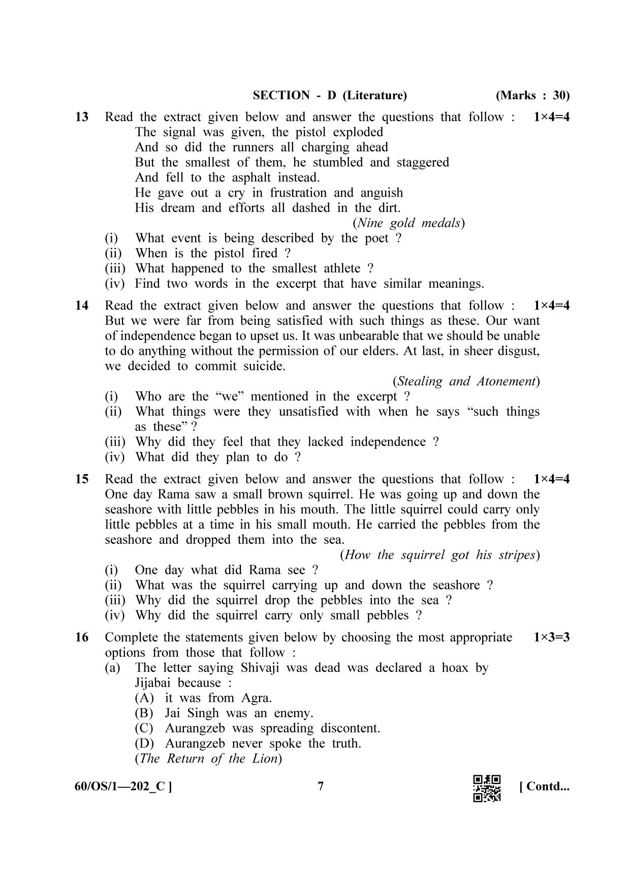NIOS Jan-Feb 2021 Class 10 English (OS) SET C Question Paper - Page 7
