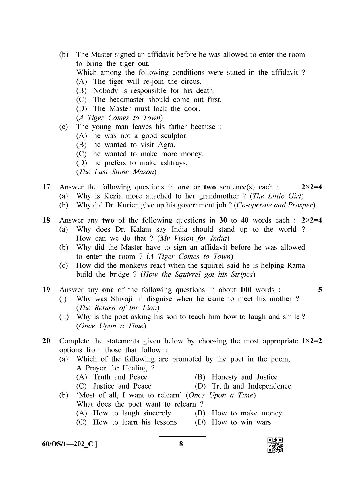 NIOS Jan-Feb 2021 Class 10 English (OS) SET C Question Paper - Page 8