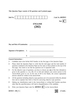 NIOS Jan-Feb 2021 Class 10 English (OS) SET C Question Paper